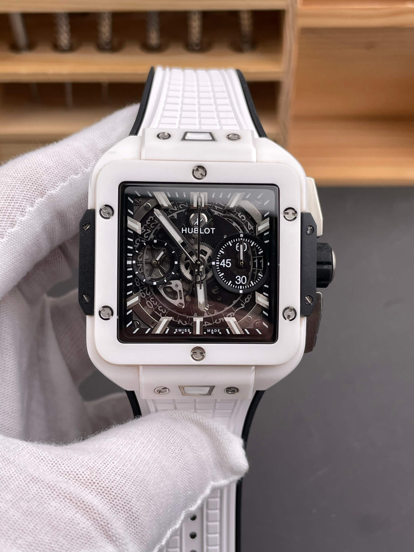 Hublot Replica Square Bang Unico White Ceramic Super Clone Watch 821.HX.0170.RX