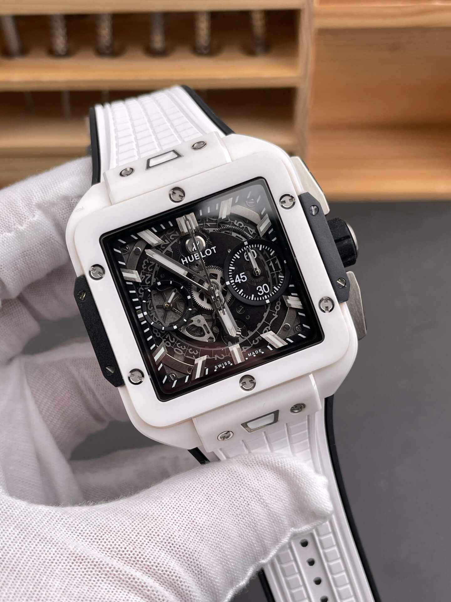 Hublot Replica Square Bang Unico White Ceramic Super Clone Watch 821.HX.0170.RX
