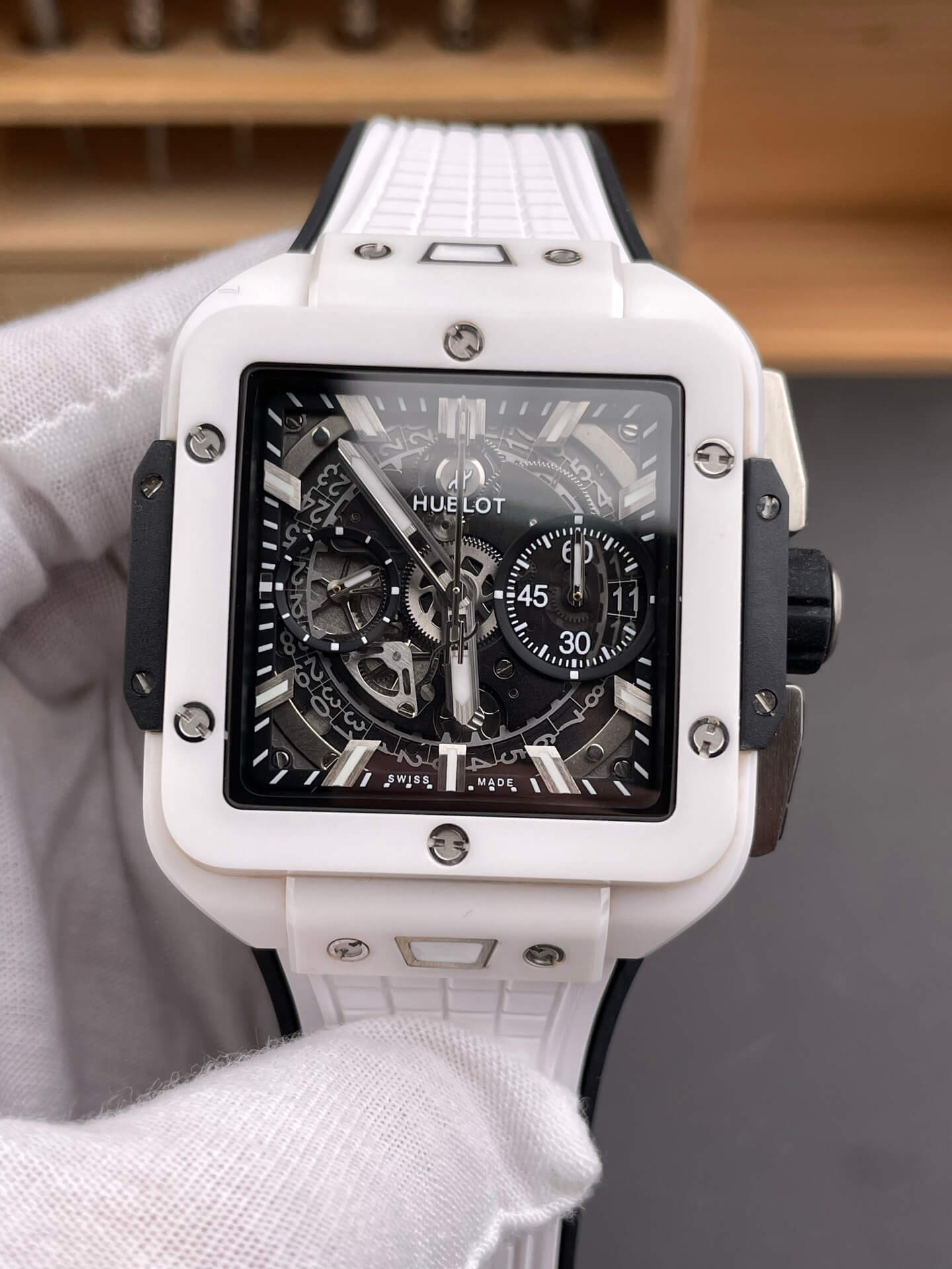 Hublot Replica Square Bang Unico White Ceramic Super Clone Watch 821.HX.0170.RX