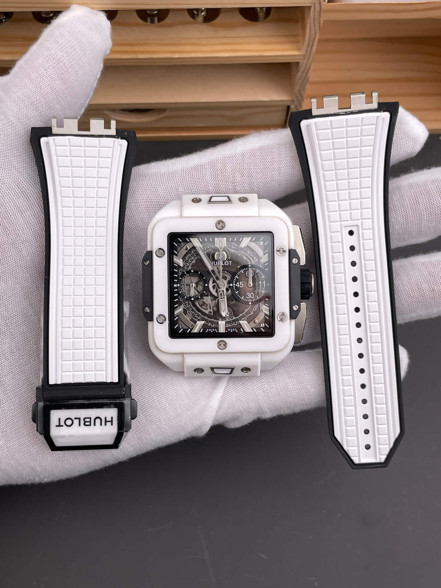 Hublot Replica Square Bang Unico White Ceramic Super Clone Watch 821.HX.0170.RX