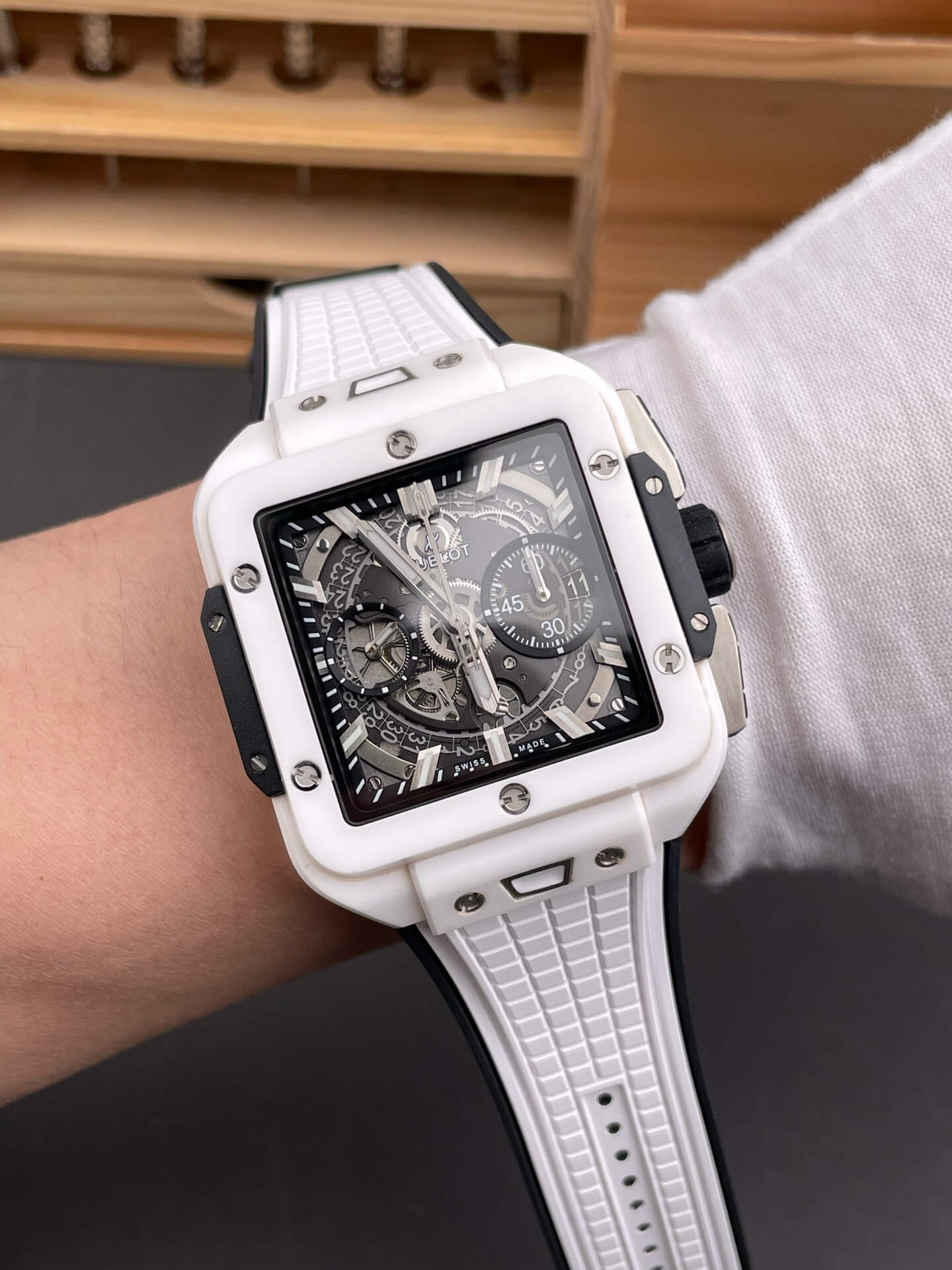 Hublot Replica Square Bang Unico White Ceramic Super Clone Watch 821.HX.0170.RX
