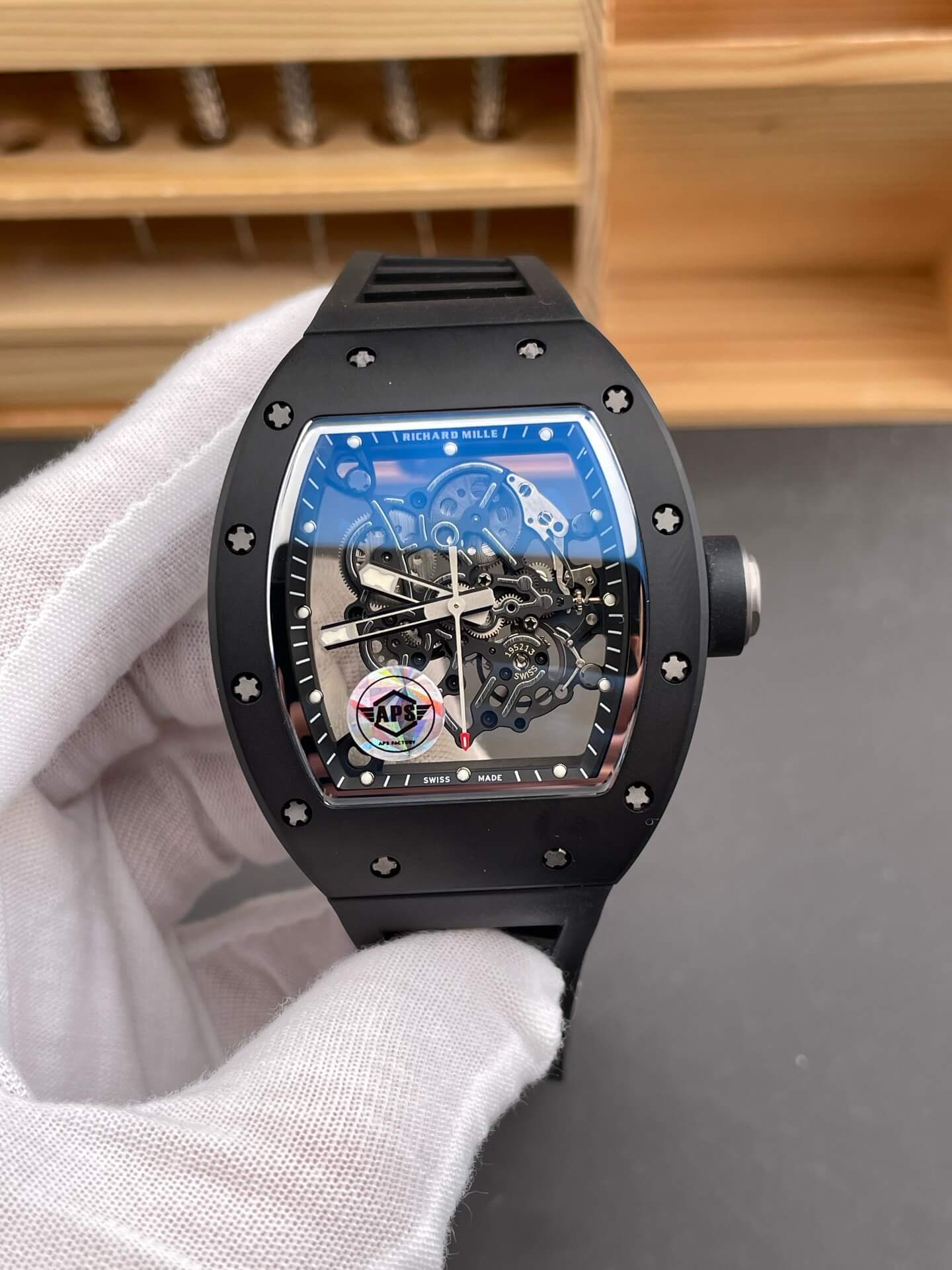 Richard Mille Replica RM 055 Bubba Watson Super Clone Watch Black Ceramic Crown Rubber