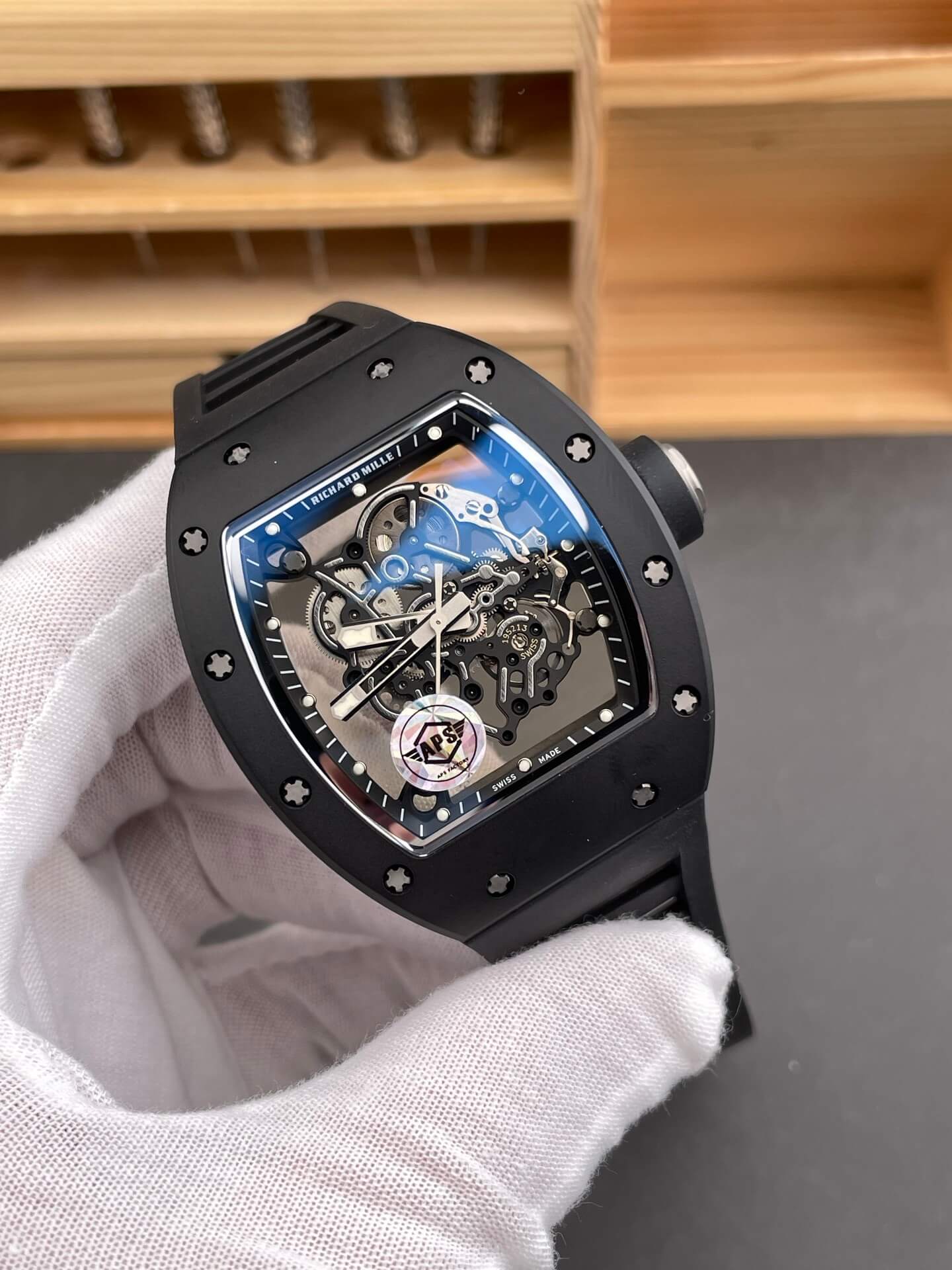 Richard Mille Replica RM 055 Bubba Watson Super Clone Watch Black Ceramic Crown Rubber