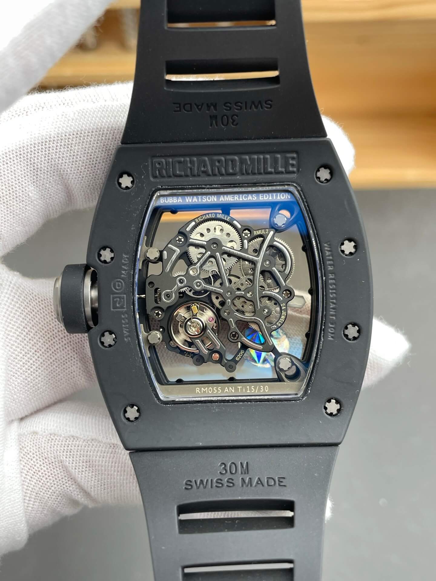 Richard Mille Replica RM 055 Bubba Watson Super Clone Watch Black Ceramic Crown Rubber