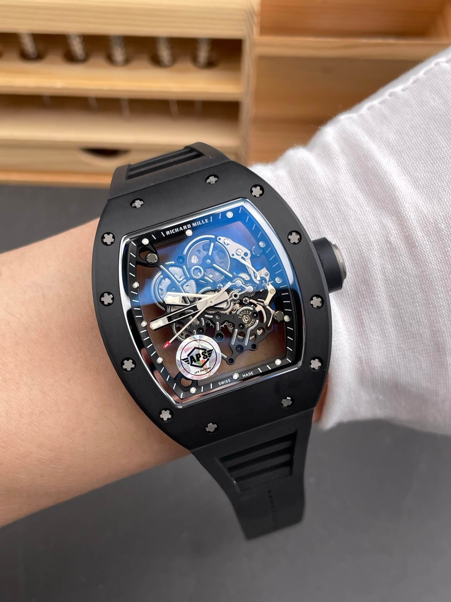 Richard Mille Replica RM 055 Bubba Watson Super Clone Watch Black Ceramic Crown Rubber