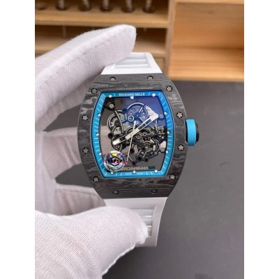Richard Mille Replica RM 055 Bubba Watson Super Clone Watch Carbon Blue Crown White Rubber