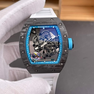Richard Mille Replica RM 055 Bubba Watson Super Clone Watch Carbon Blue Crown White Rubber