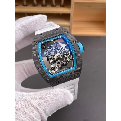 Richard Mille Replica RM 055 Bubba Watson Super Clone Watch Carbon Blue Crown White Rubber