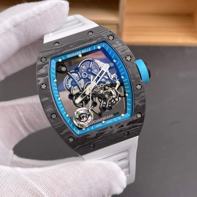 Richard Mille Replica RM 055 Bubba Watson Super Clone Watch Carbon Blue Crown White Rubber