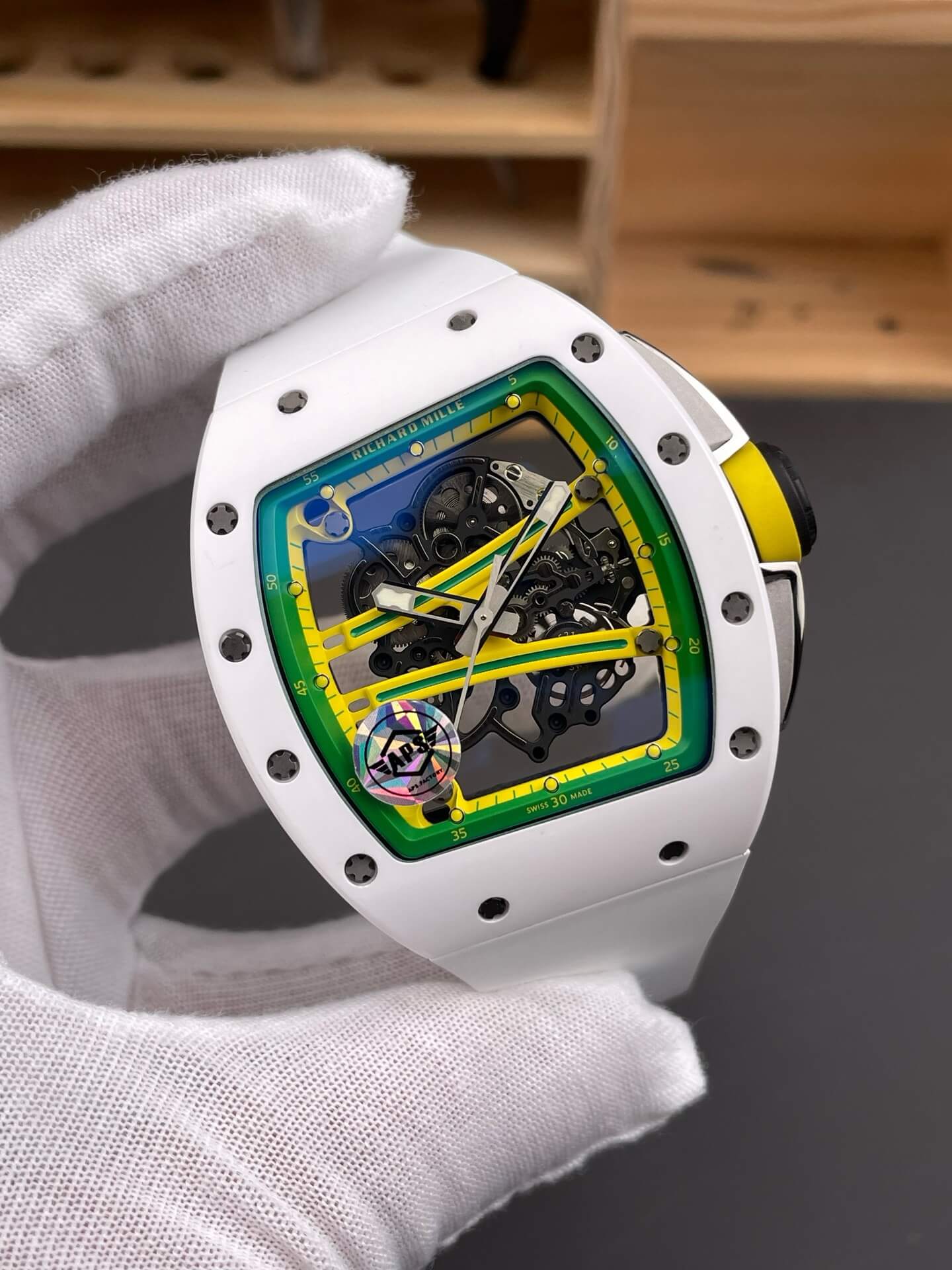 Richard Mille Replica RM 61-01 Yohan Blake Super Clone Watch White Ceramic Rubber Yellow Crown Richard Mille Replica RM 61-01 Yohan Blake Super Clone Watch White Ceramic Rubber Yellow Crown