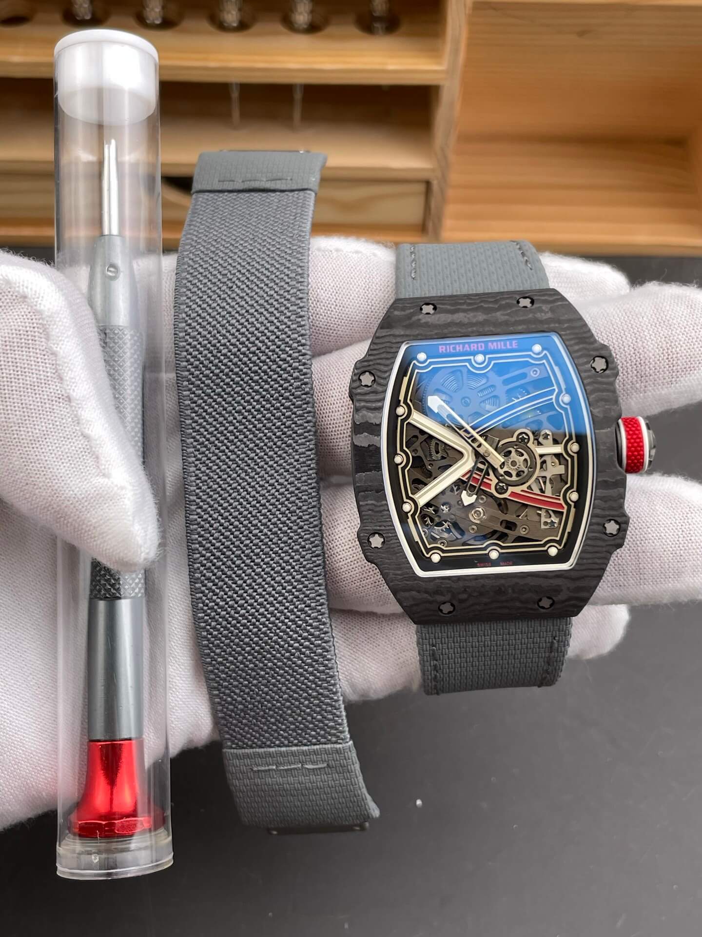 Richard Mille Replica RM 67-02 Sébastien Ogier Super Clone Watch Carbon Red Crown Black Elastic