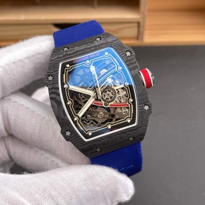 Richard Mille Replica RM 67-02 Sébastien Ogier Super Clone Watch Carbon Red Crown Blue Elastic