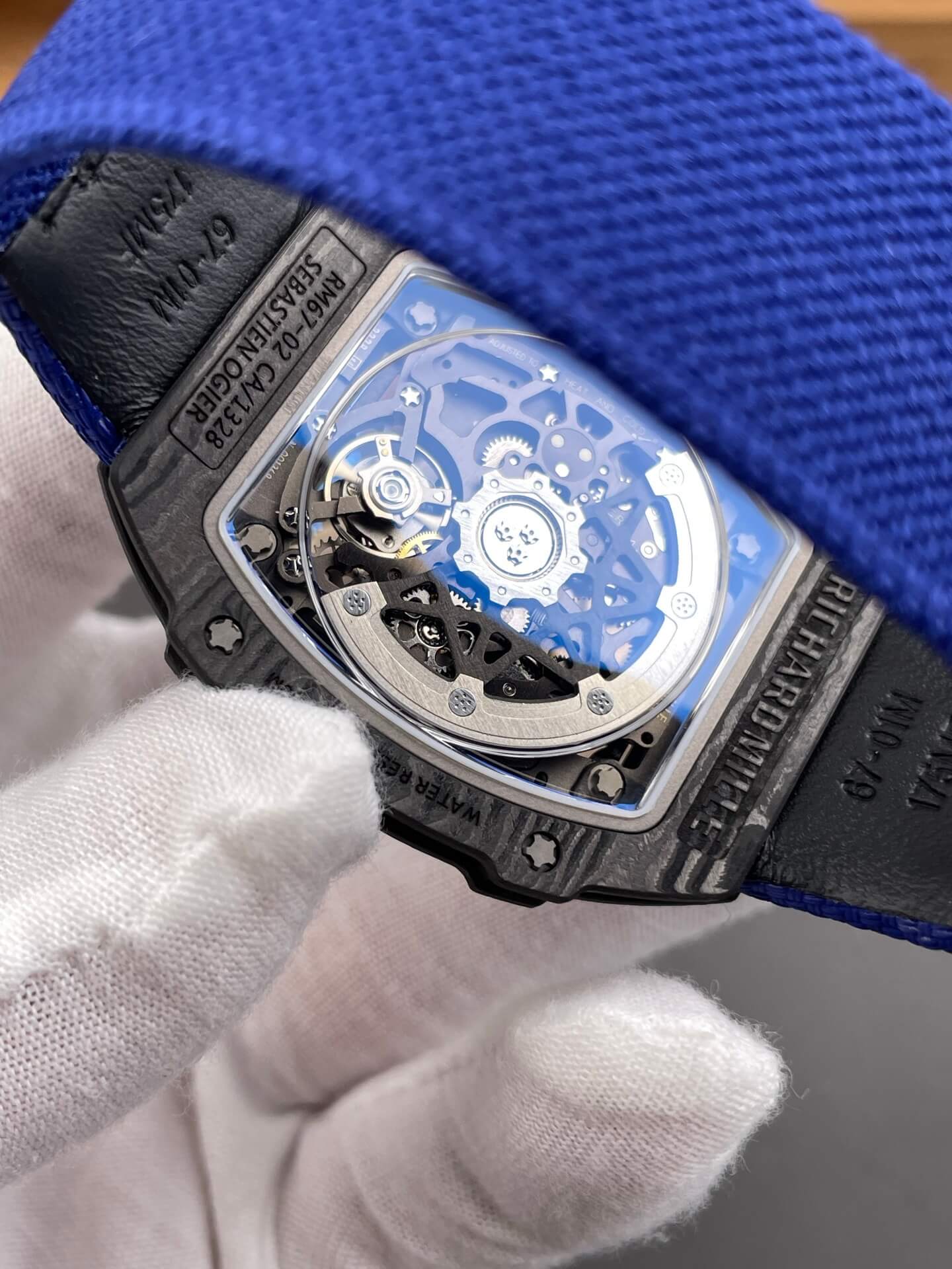Richard Mille Replica RM 67-02 Sébastien Ogier Super Clone Watch Carbon Red Crown Blue Elastic