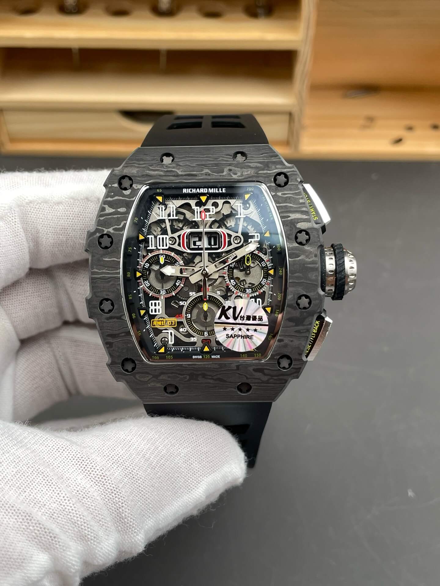 Richard Mille Replica RM 11-03 Super Clone Watch Carbon Black Crown Black Rubber