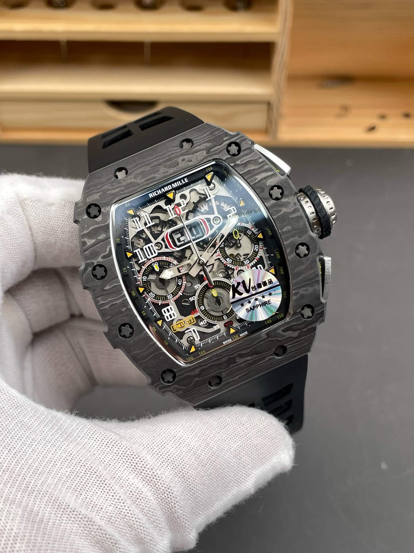 Richard Mille Replica RM 11-03 Super Clone Watch Carbon Black Crown Black Rubber