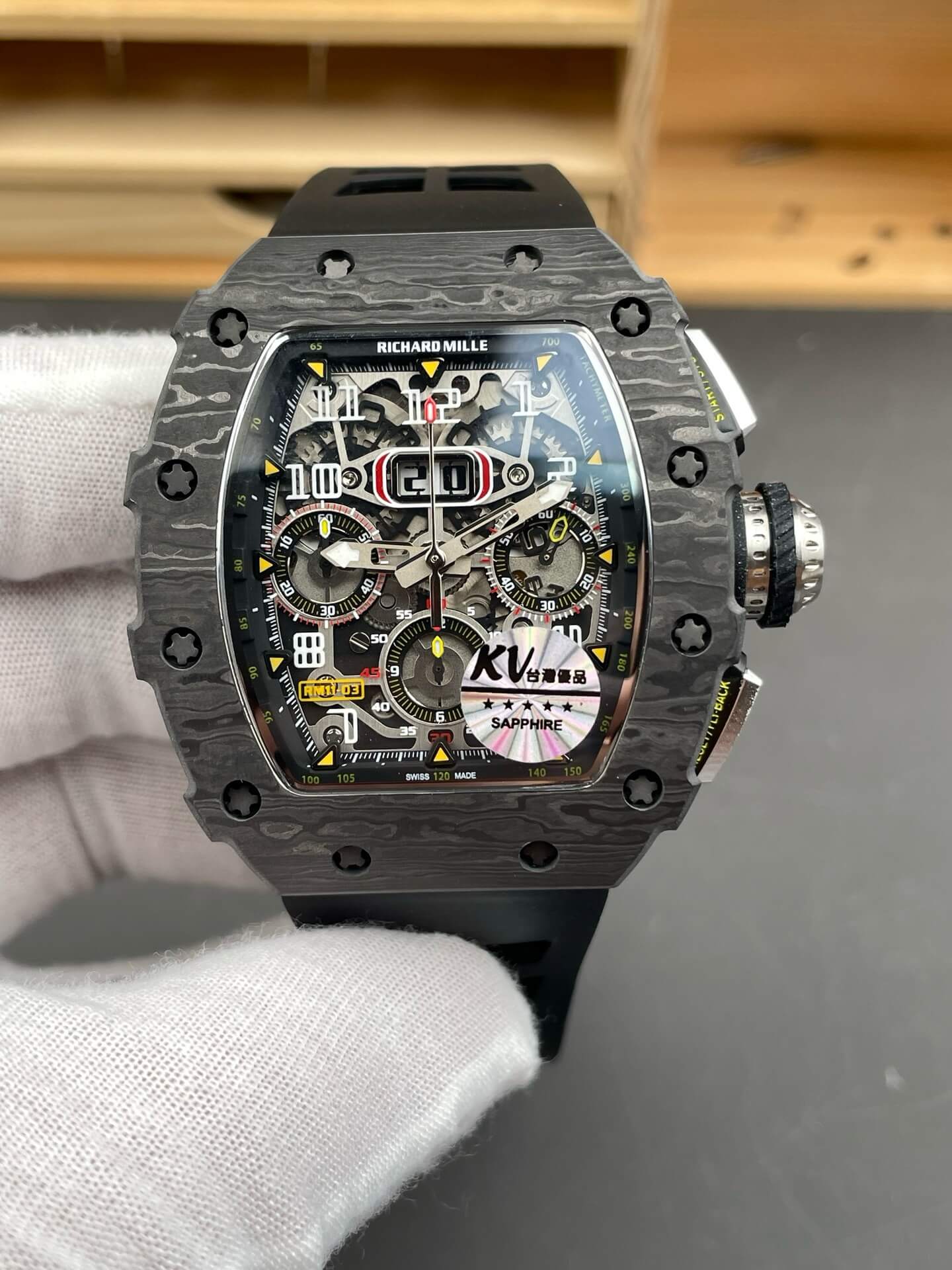 Richard Mille Replica RM 11-03 Super Clone Watch Carbon Black Crown Black Rubber