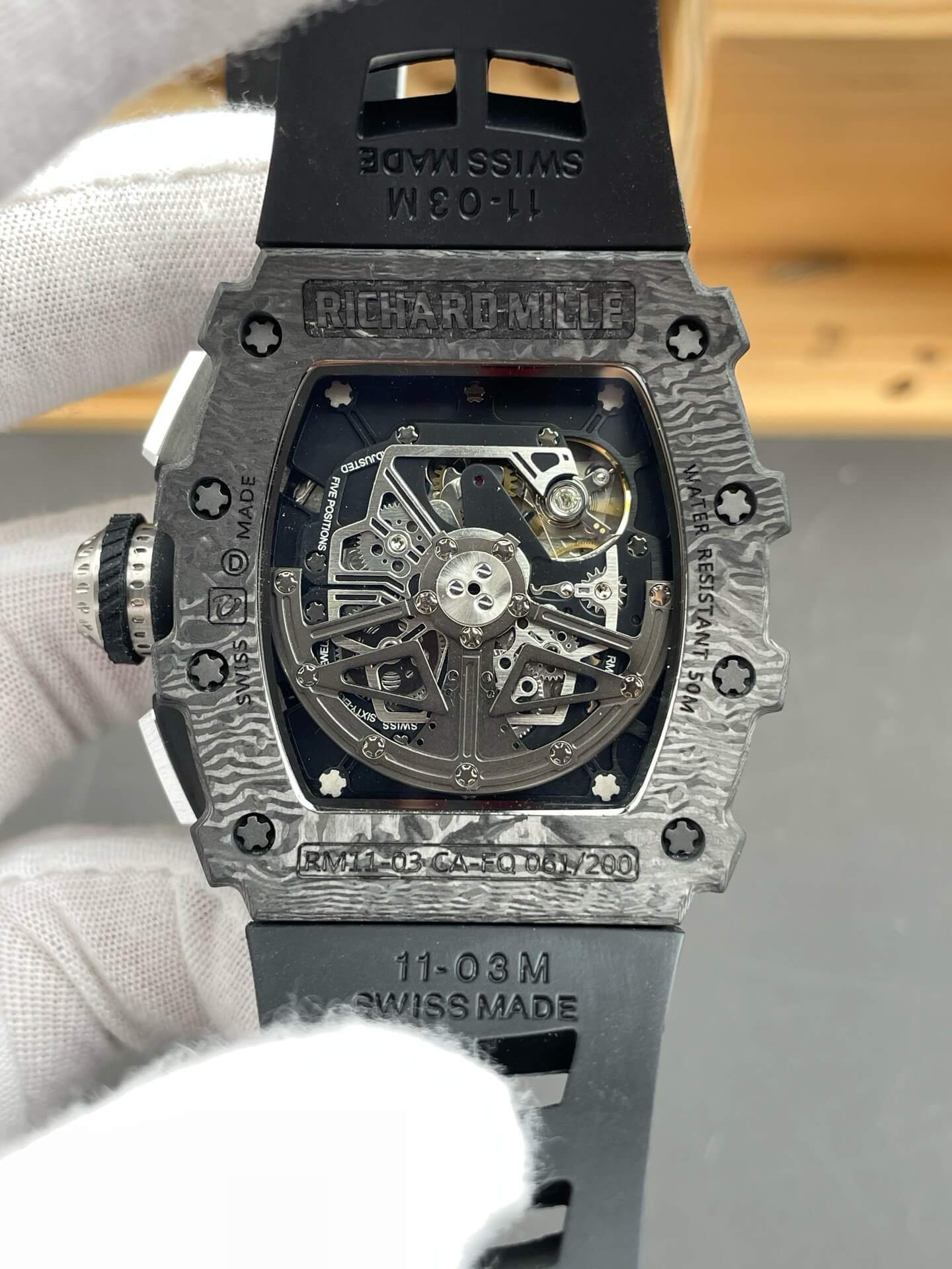 Richard Mille Replica RM 11-03 Super Clone Watch Carbon Black Crown Black Rubber