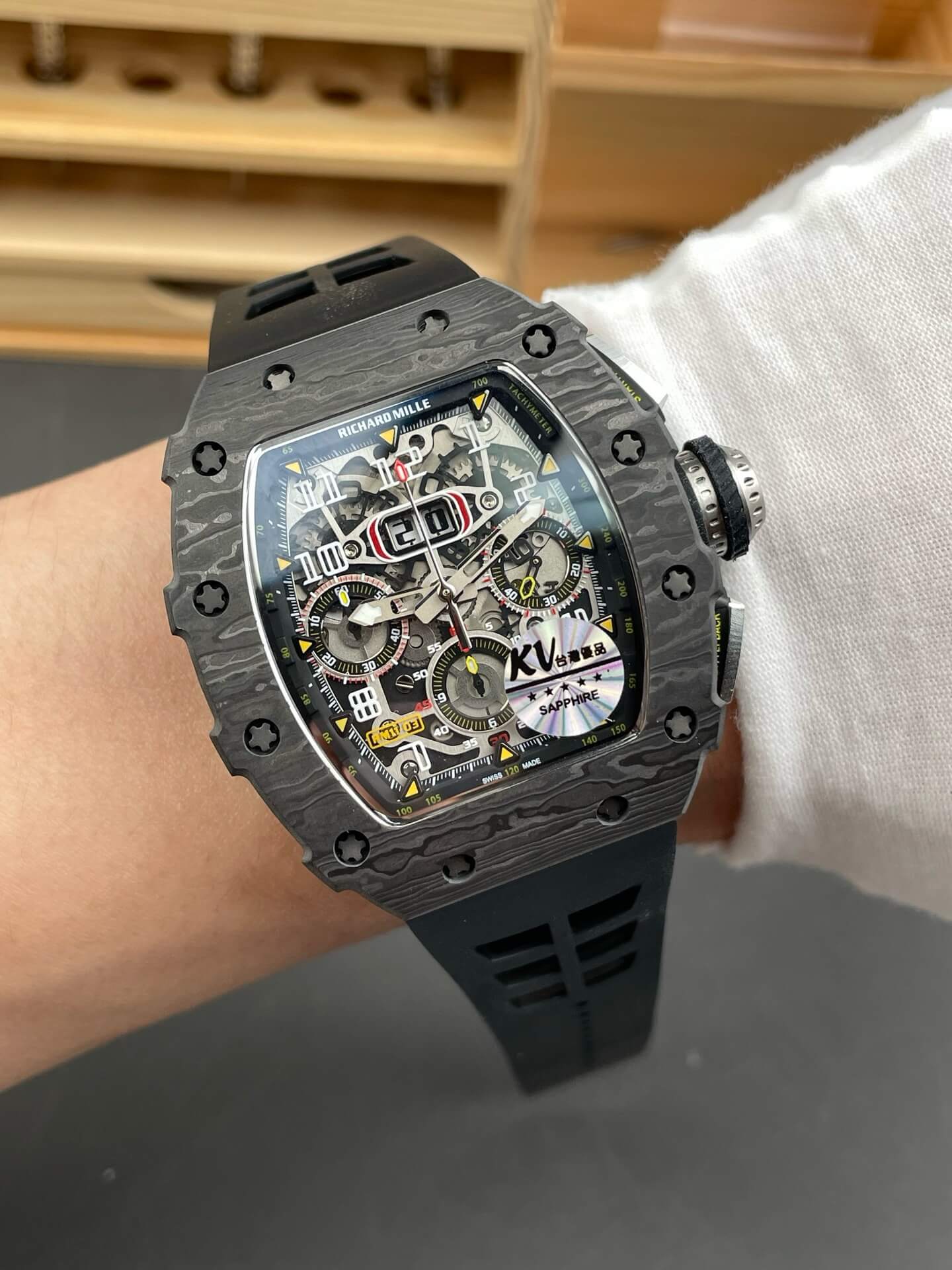 Richard Mille Replica RM 11-03 Super Clone Watch Carbon Black Crown Black Rubber