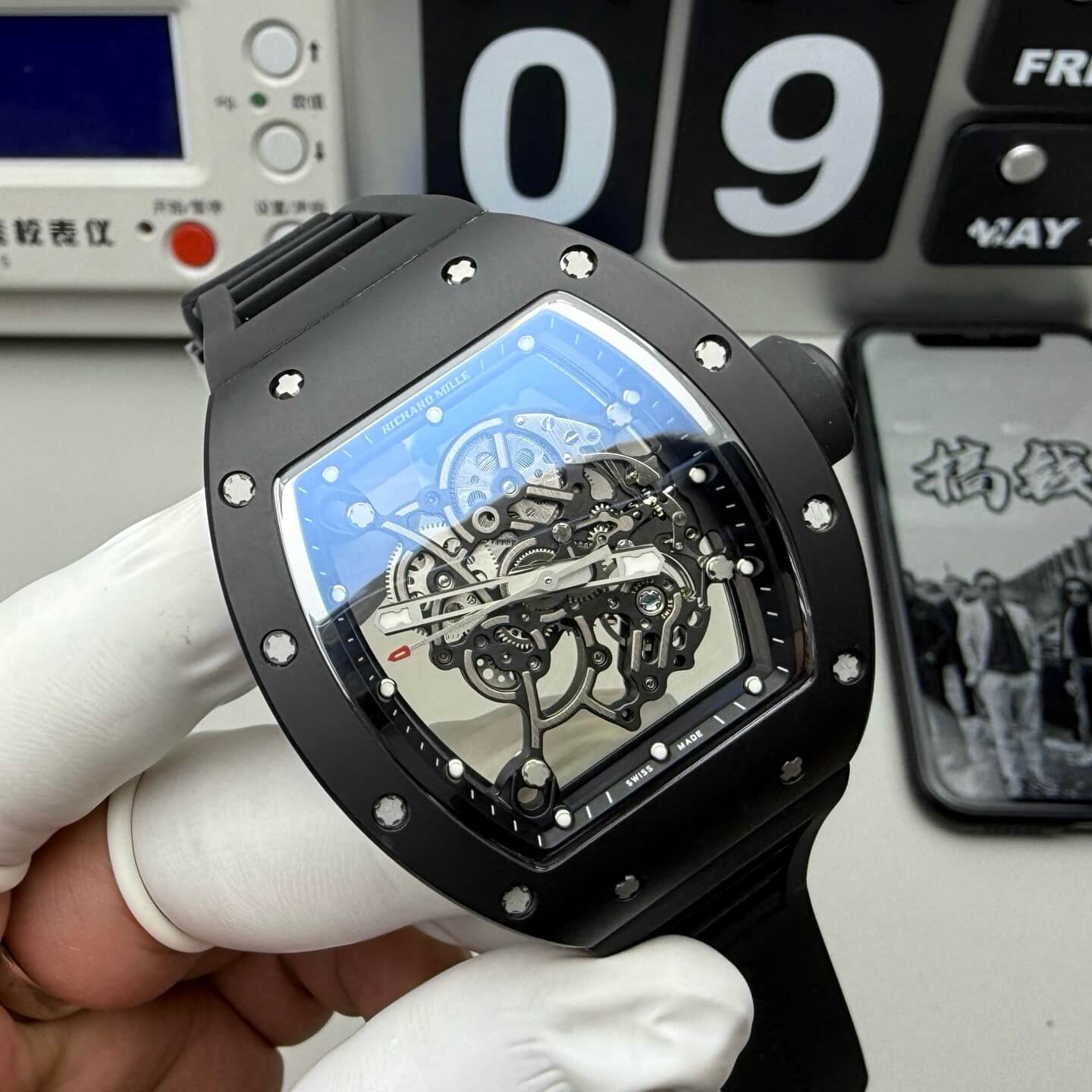 Richard Mille Replica RM 055 Bubba Watson Super Clone Watch Black Ceramic Black Crown