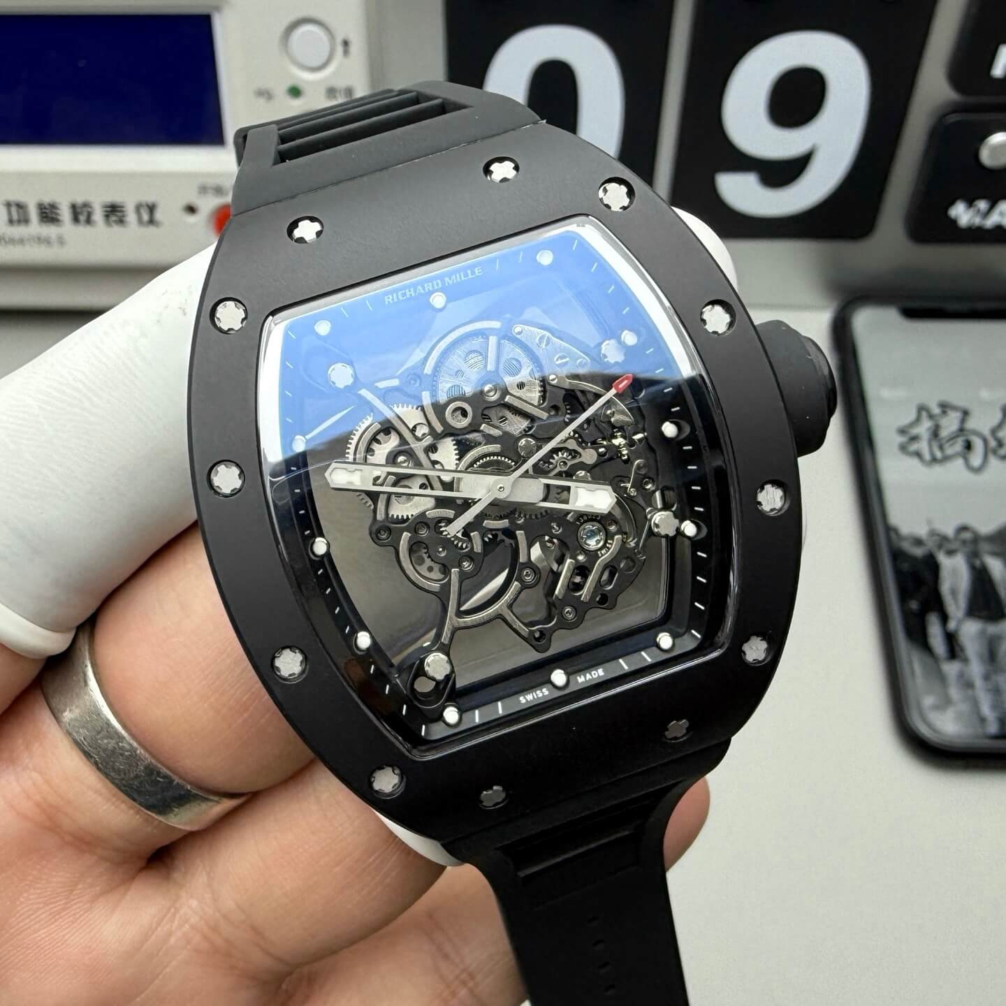 Richard Mille Replica RM 055 Bubba Watson Super Clone Watch Black Ceramic Black Crown