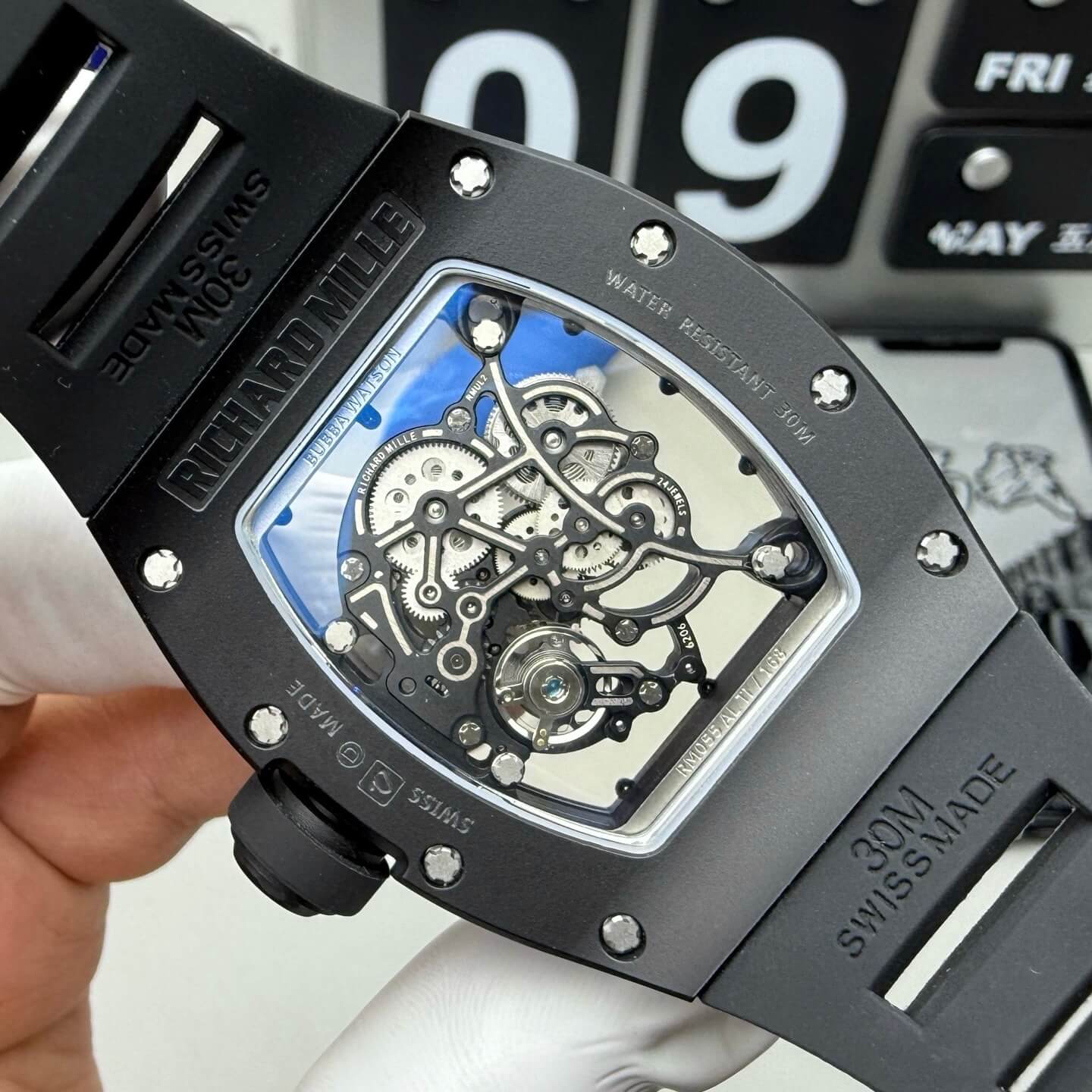 Richard Mille Replica RM 055 Bubba Watson Super Clone Watch Black Ceramic Black Crown