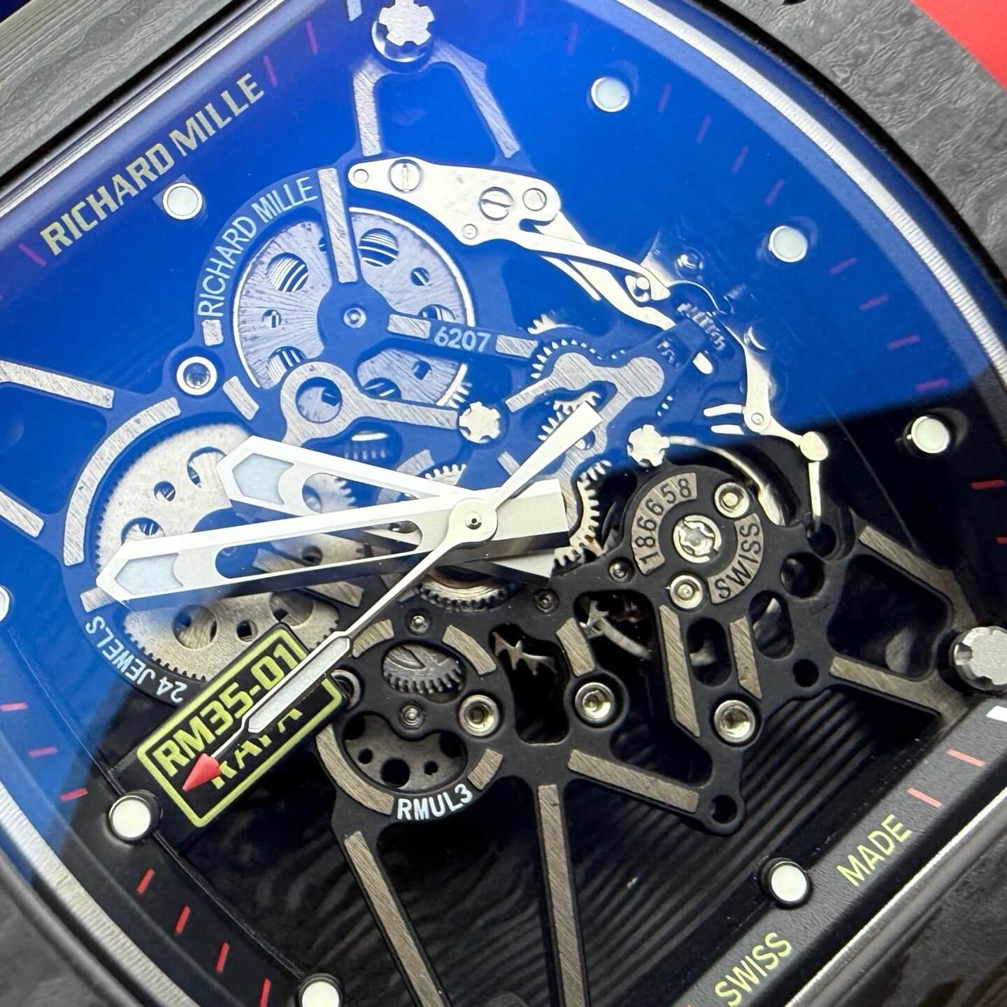 Richard Mille Replica RM 35-01 Rafael Nadal Super Clone Watch Black Carbon Red Crown