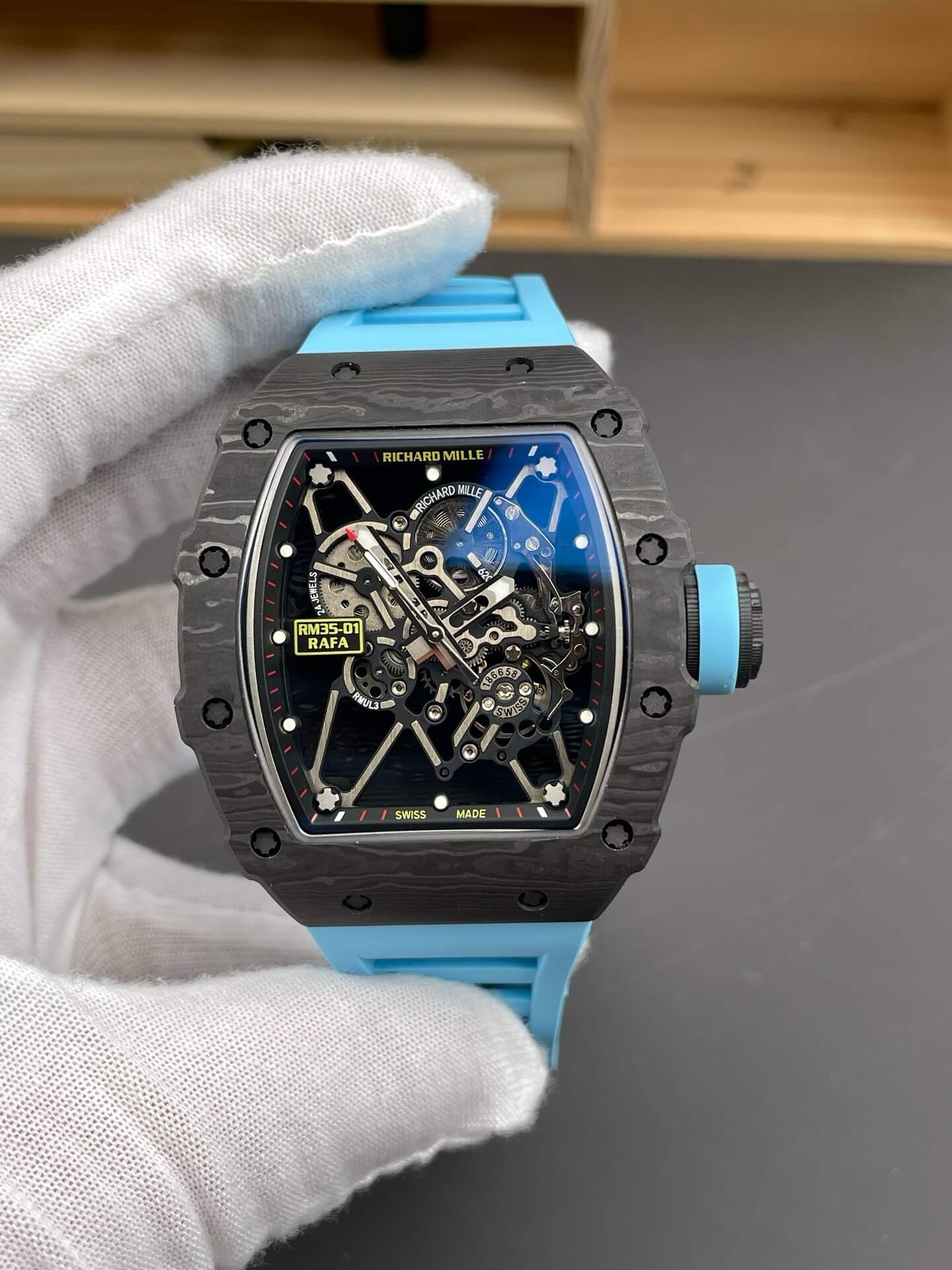 Richard Mille Replica RM 35-01 Rafael Nadal Super Clone Watch NTPT Blue Crown Rubber Richard Mille Replica RM 35-01 Rafael Nadal Super Clone Watch NTPT Blue Crown Rubber