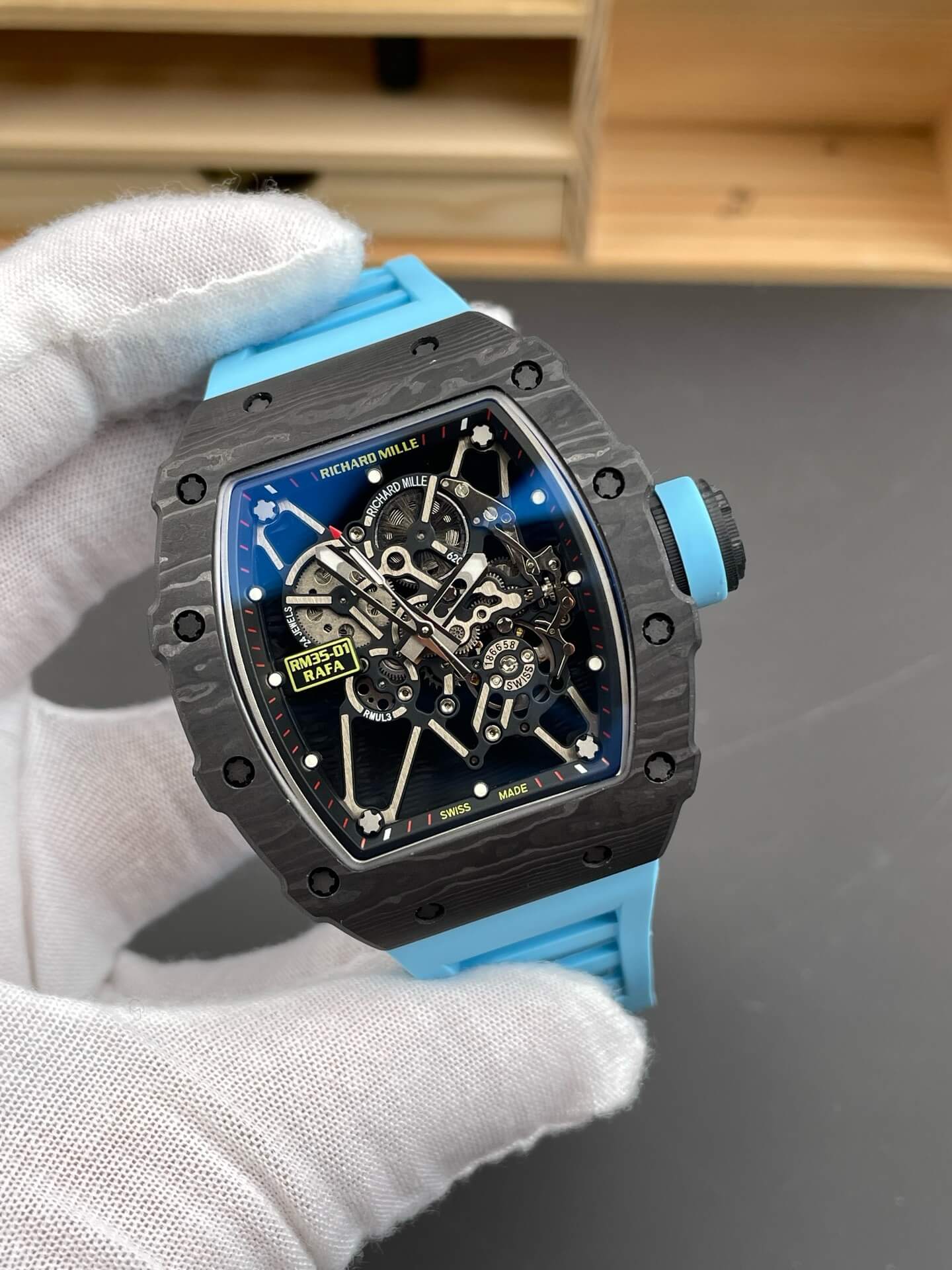 Richard Mille Replica RM 35-01 Rafael Nadal Super Clone Watch NTPT Blue Crown Rubber Richard Mille Replica RM 35-01 Rafael Nadal Super Clone Watch NTPT Blue Crown Rubber