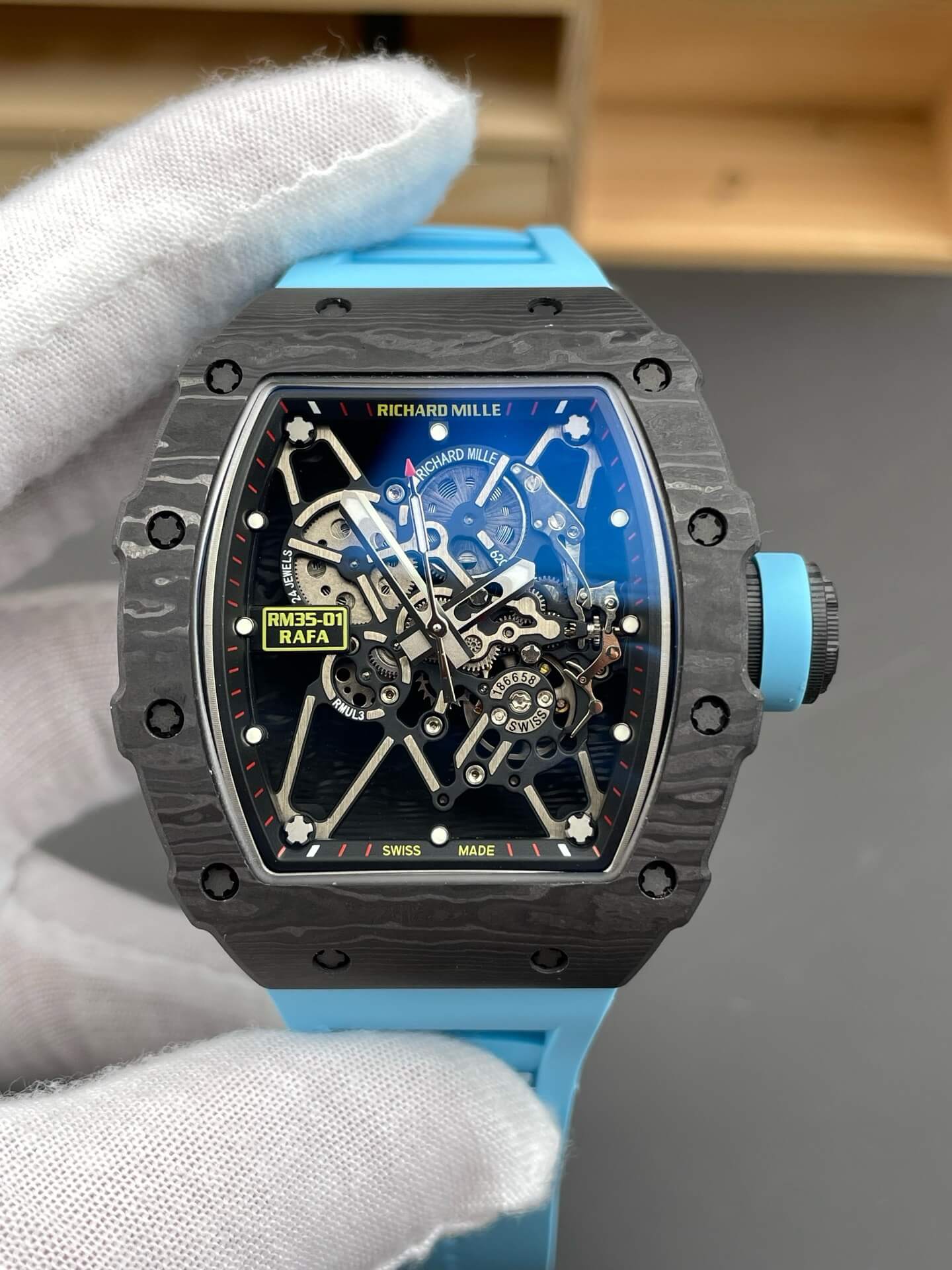 Richard Mille Replica RM 35-01 Rafael Nadal Super Clone Watch NTPT Blue Crown Rubber Richard Mille Replica RM 35-01 Rafael Nadal Super Clone Watch NTPT Blue Crown Rubber