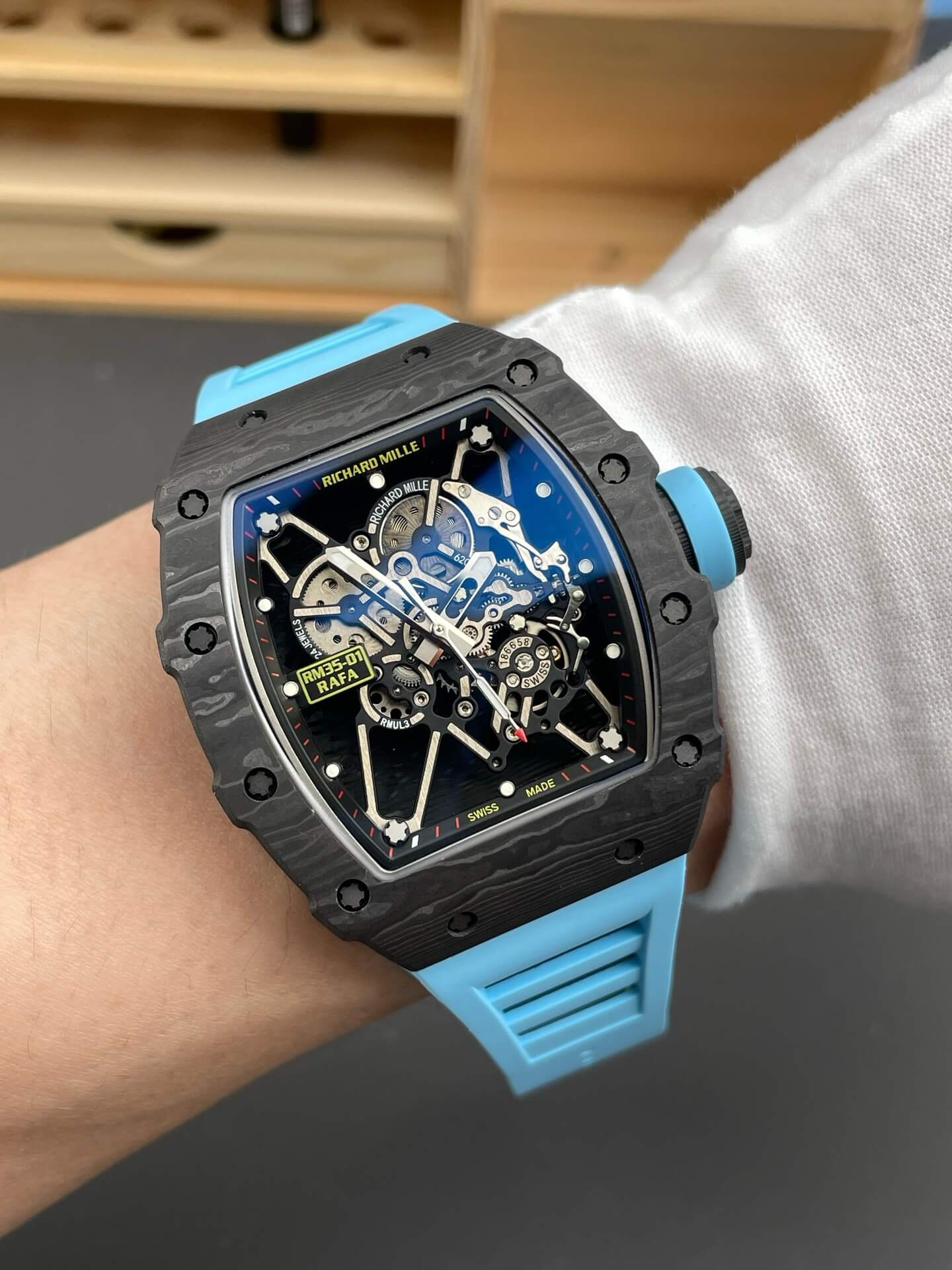 Richard Mille Replica RM 35-01 Rafael Nadal Super Clone Watch NTPT Blue Crown Rubber Richard Mille Replica RM 35-01 Rafael Nadal Super Clone Watch NTPT Blue Crown Rubber