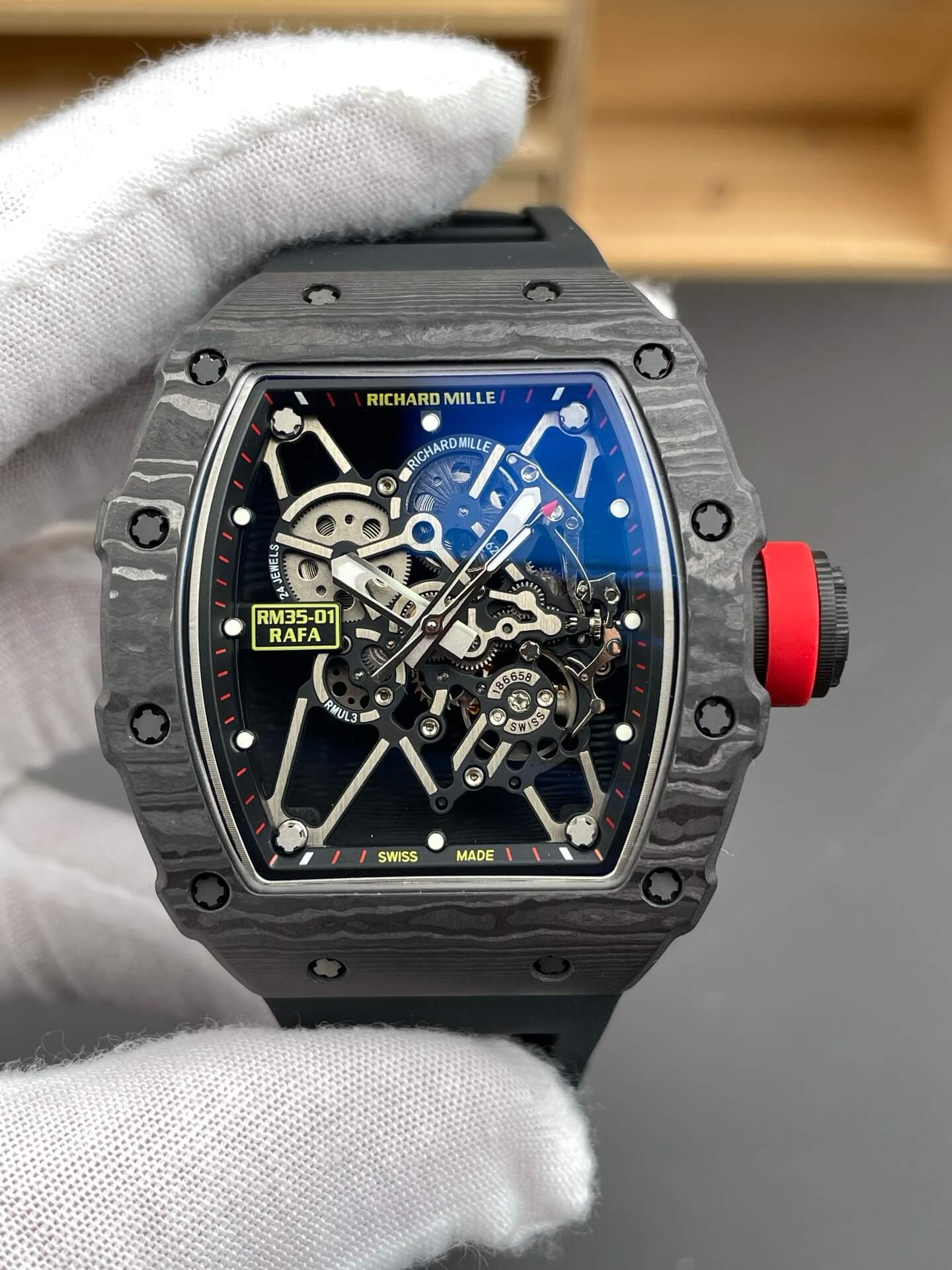 Richard Mille Replica RM 35-01 Rafael Nadal Super Clone Watch NTPT Red Crown Black Rubber Richard Mille Replica RM 35-01 Rafael Nadal Super Clone Watch NTPT Red Crown Black Rubber