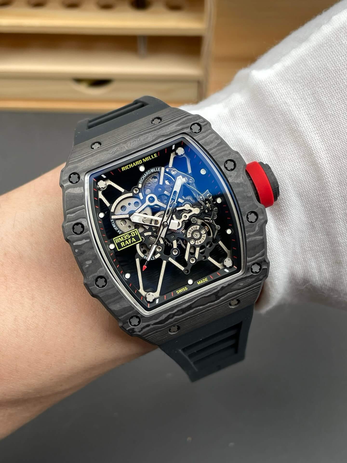 Richard Mille Replica RM 35-01 Rafael Nadal Super Clone Watch NTPT Red Crown Black Rubber Richard Mille Replica RM 35-01 Rafael Nadal Super Clone Watch NTPT Red Crown Black Rubber