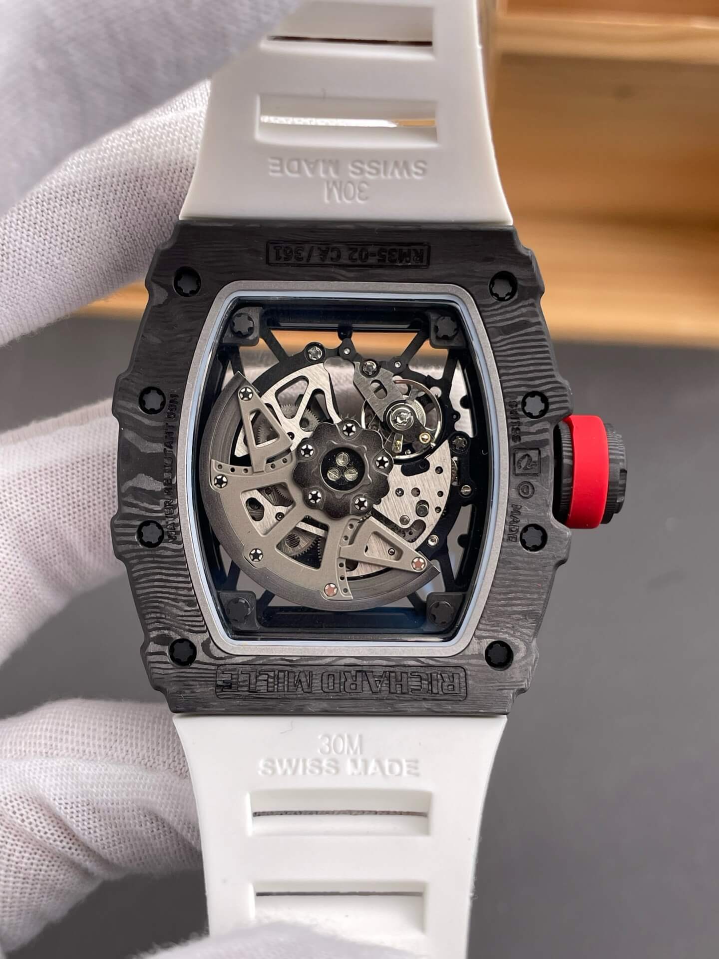 Richard Mille Replica RM 35-02 Rafael Nadal Super Clone Watch Carbon Red Crown White Rubber