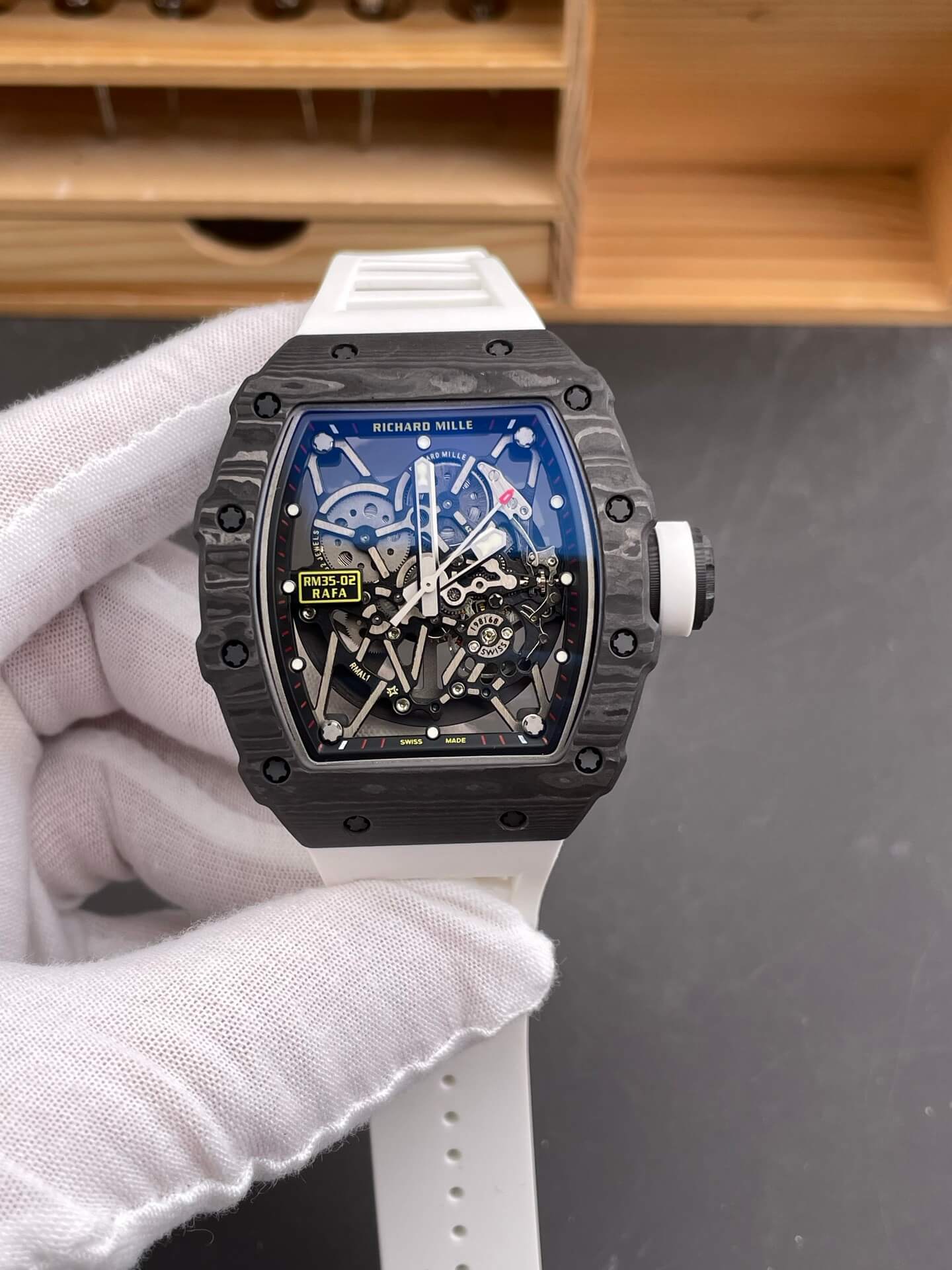 Richard Mille Replica RM 35-02 Rafael Nadal Super Clone Watch Carbon White Crown Rubber