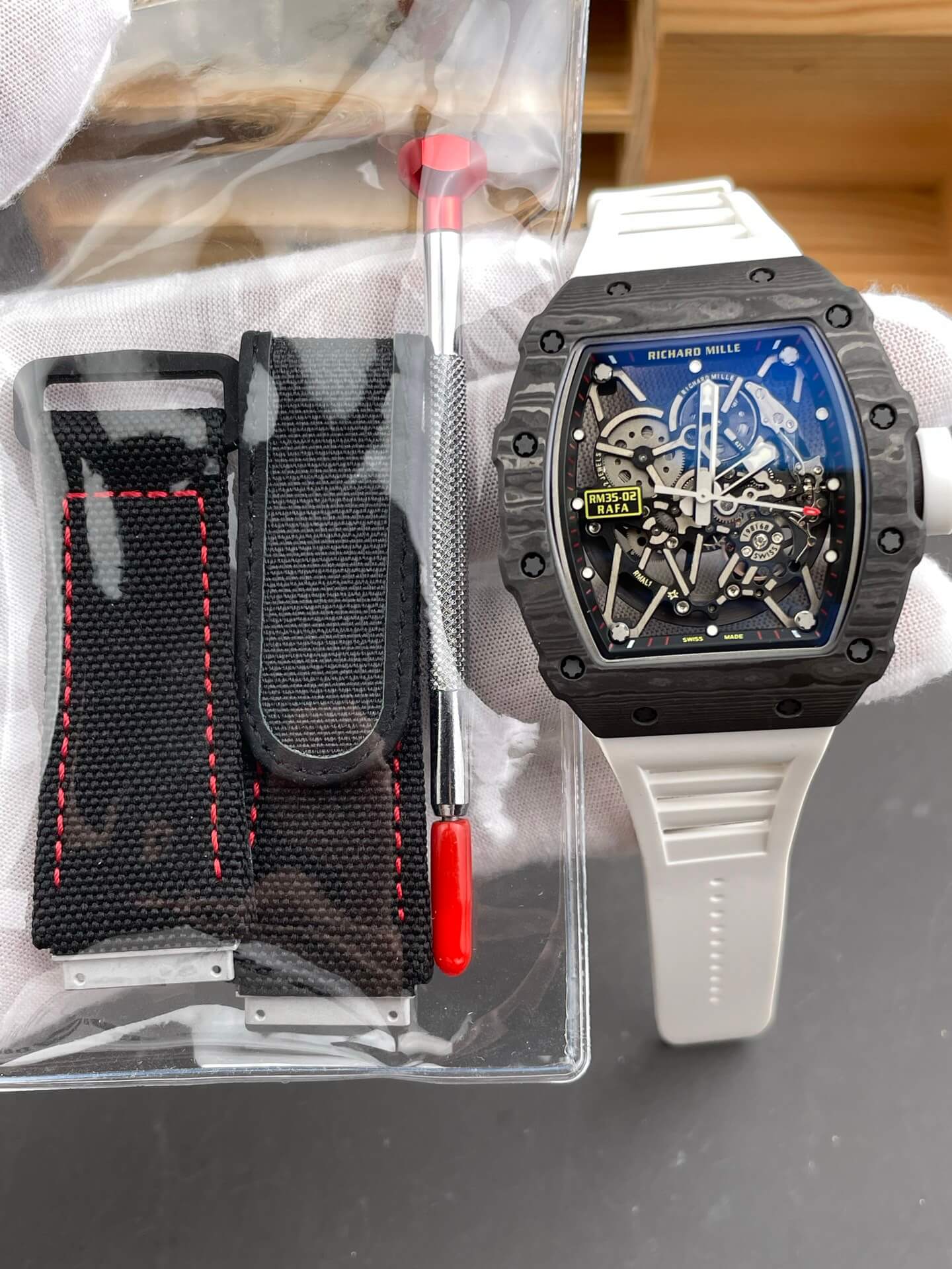 Richard Mille Replica RM 35-02 Rafael Nadal Super Clone Watch Carbon White Crown Rubber