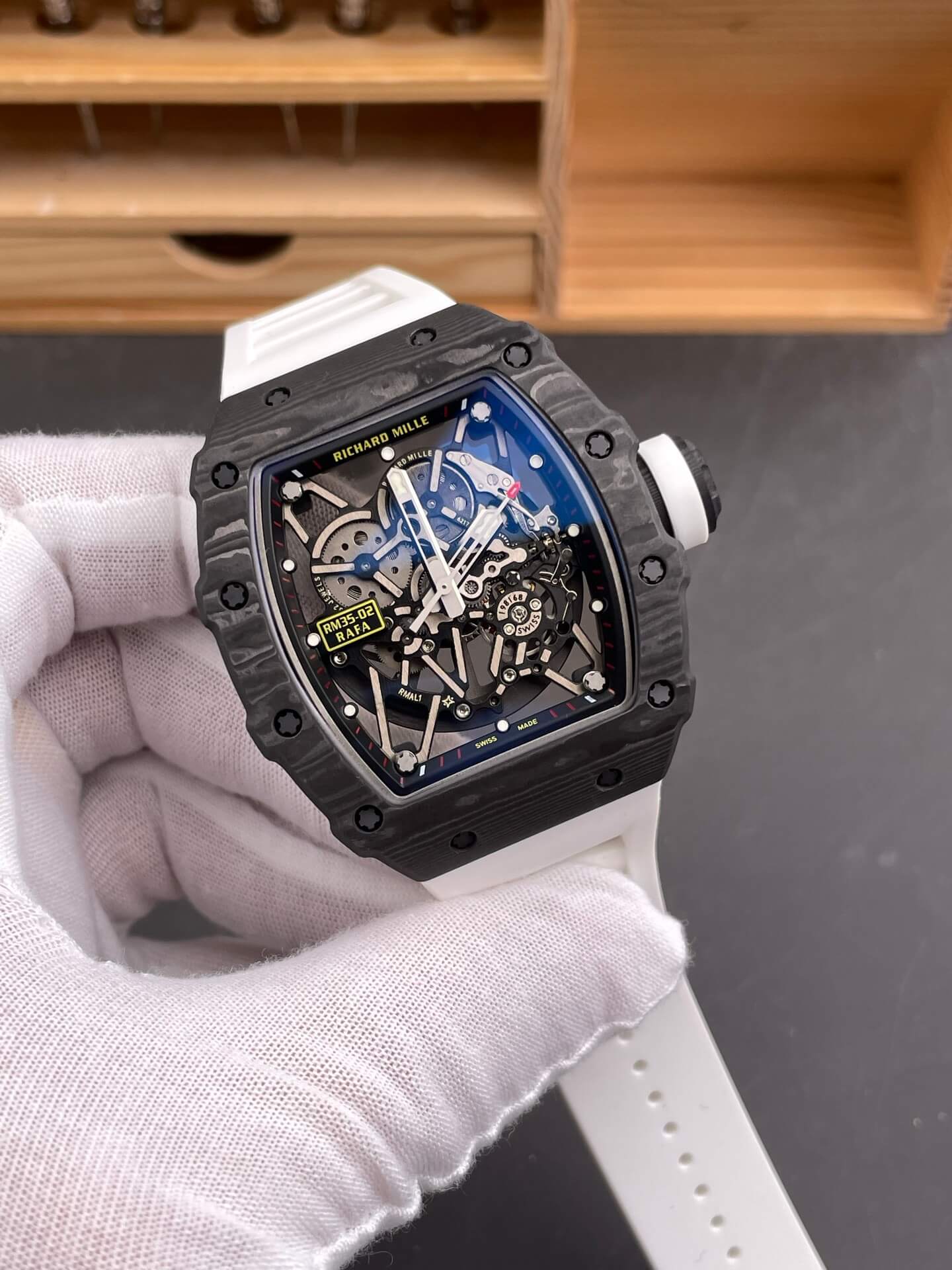 Richard Mille Replica RM 35-02 Rafael Nadal Super Clone Watch Carbon White Crown Rubber