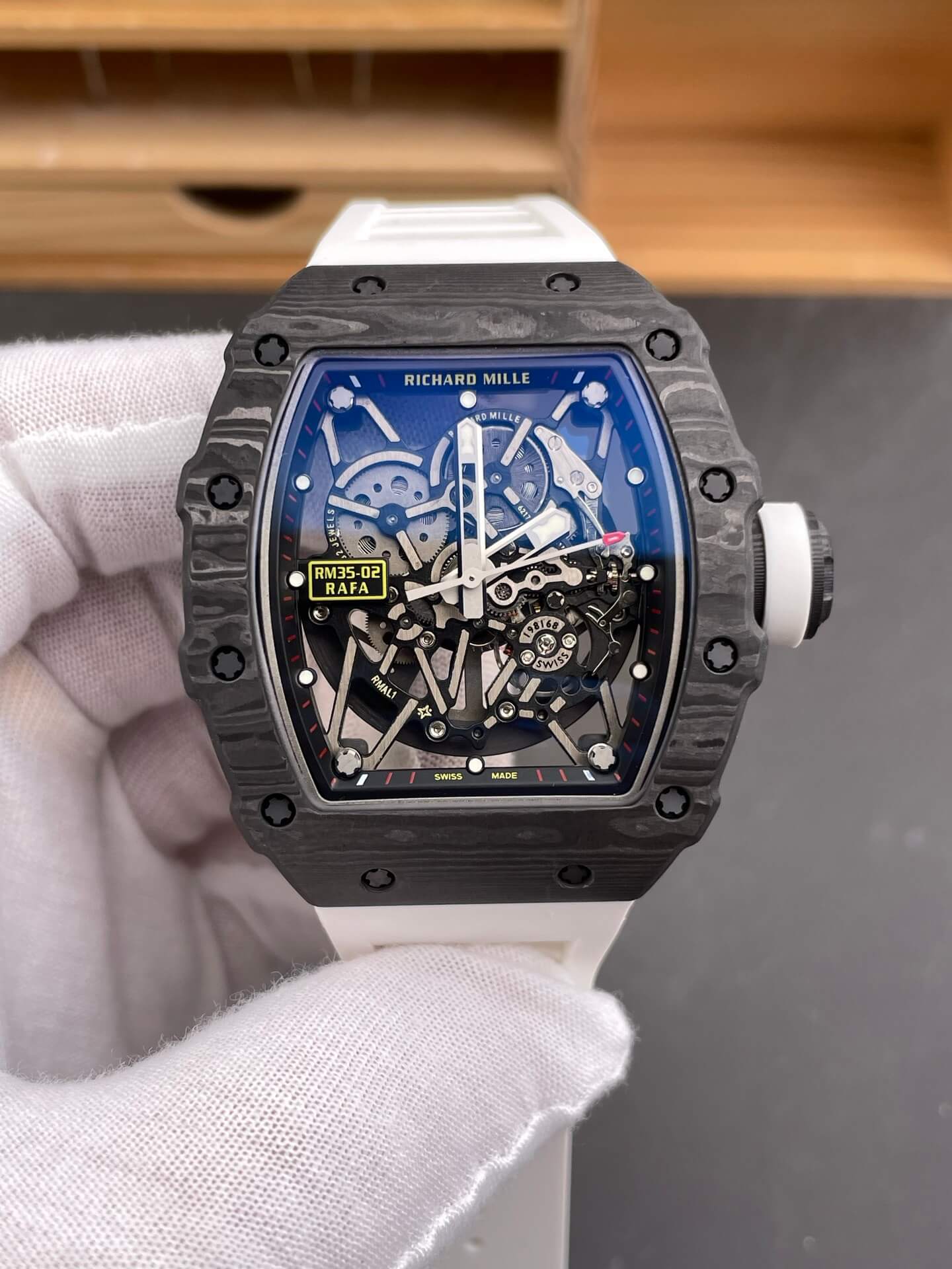 Richard Mille Replica RM 35-02 Rafael Nadal Super Clone Watch Carbon White Crown Rubber