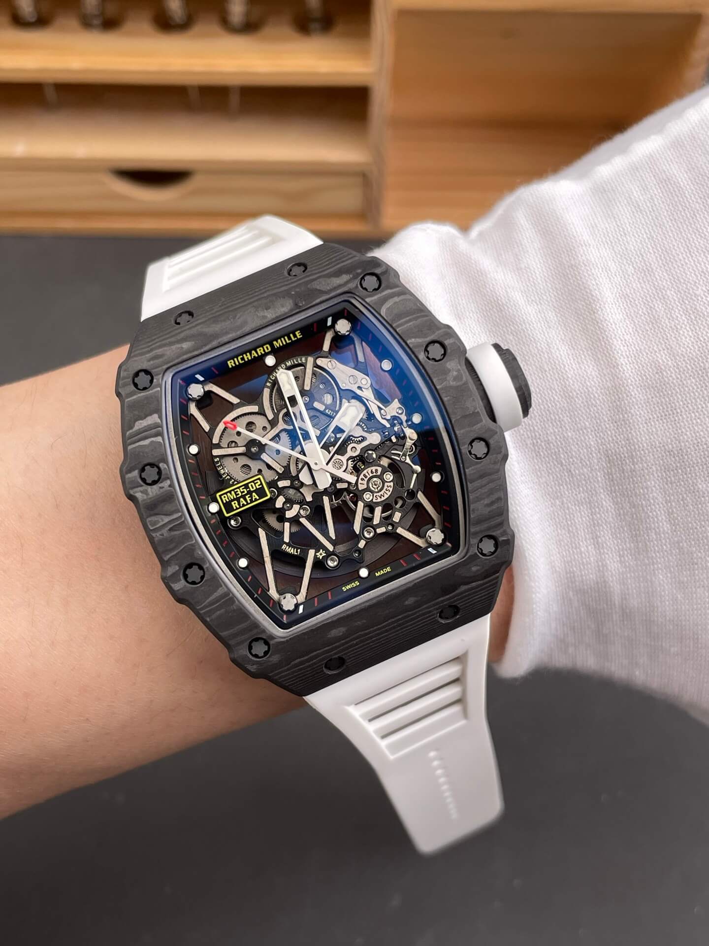 Richard Mille Replica RM 35-02 Rafael Nadal Super Clone Watch Carbon White Crown Rubber