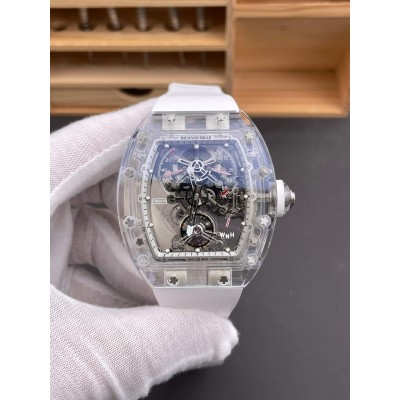 Richard Mille Replica RM 056-01 Tourbillon Sapphire Super Clone Watch Transparent White Rubber Crown