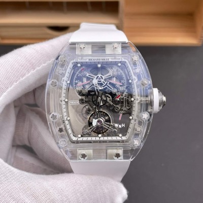 Richard Mille Replica RM 056-01 Tourbillon Sapphire Super Clone Watch Transparent White Rubber Crown