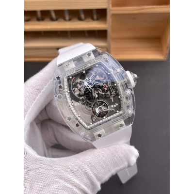 Richard Mille Replica RM 056-01 Tourbillon Sapphire Super Clone Watch Transparent White Rubber Crown