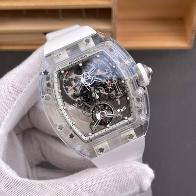 Richard Mille Replica RM 056-01 Tourbillon Sapphire Super Clone Watch Transparent White Rubber Crown