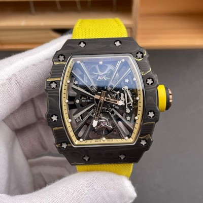 Richard Mille Replica RM 12-01 Tourbillon Super Clone Watch Carbon Yellow Crown Nylon