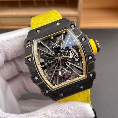 Richard Mille Replica RM 12-01 Tourbillon Super Clone Watch Carbon Yellow Crown Nylon