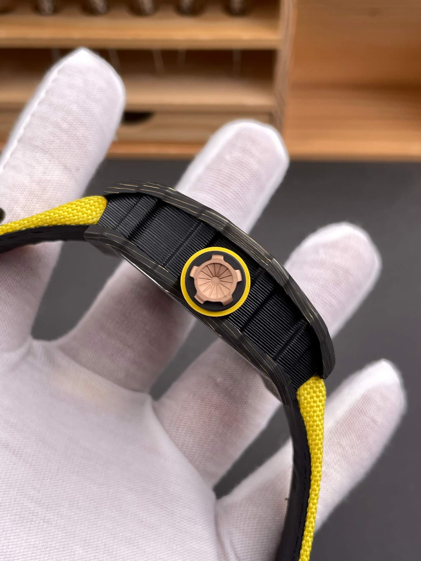 Richard Mille Replica RM 12-01 Tourbillon Super Clone Watch Carbon Yellow Crown Nylon