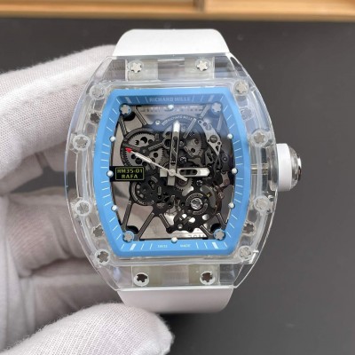 Richard Mille Replica RM 35-01 Rafael Nadal Super Clone Watch Transparent White Crown Rubber