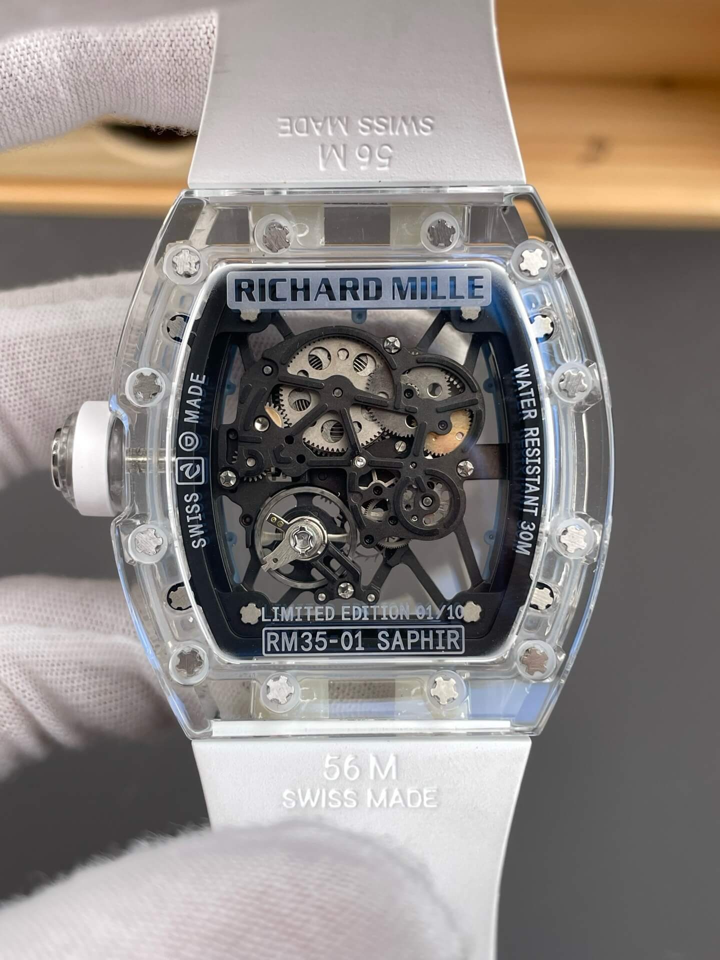 Richard Mille Replica RM 35-01 Rafael Nadal Super Clone Watch Transparent White Crown Rubber Richard Mille Replica RM 35-01 Rafael Nadal Super Clone Watch Transparent White Crown Rubber