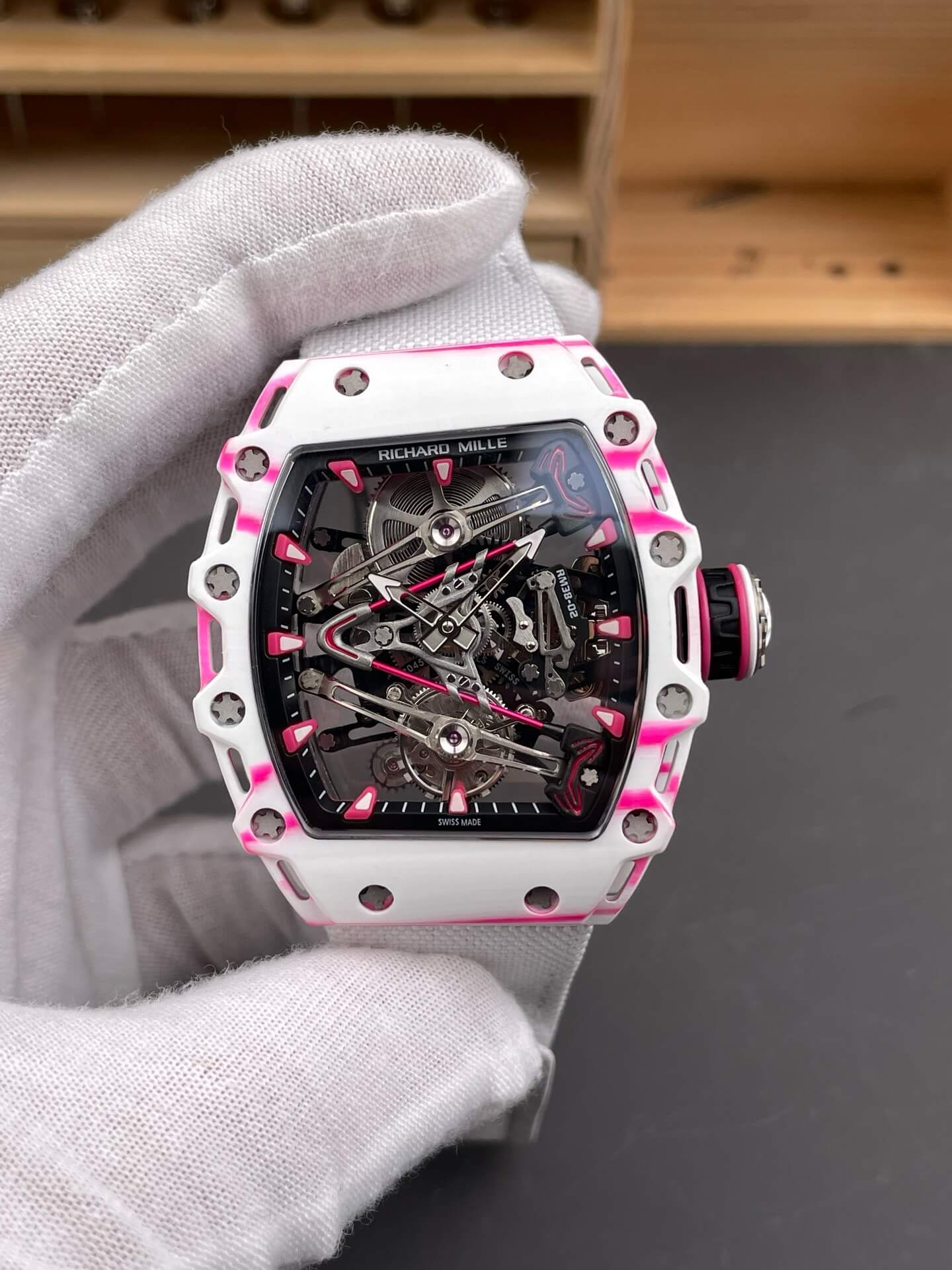 Richard Mille Replica RM 38-02 Tourbillon Bubba Watson Super Clone Watch Carbon Black Crown White Nylon