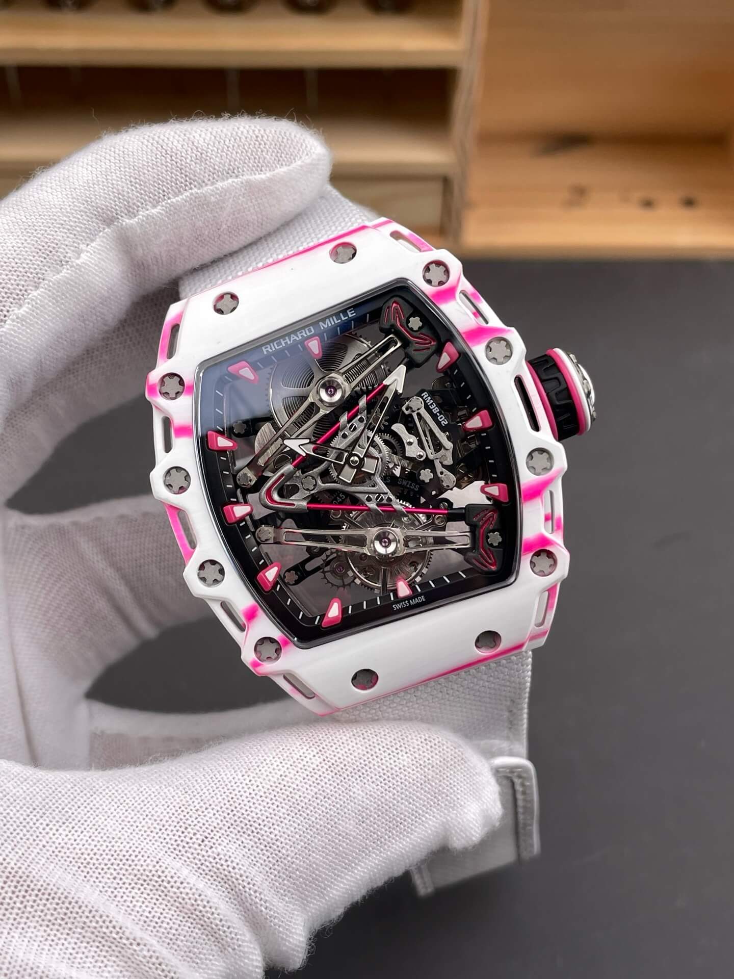 Richard Mille Replica RM 38-02 Tourbillon Bubba Watson Super Clone Watch Carbon Black Crown White Nylon