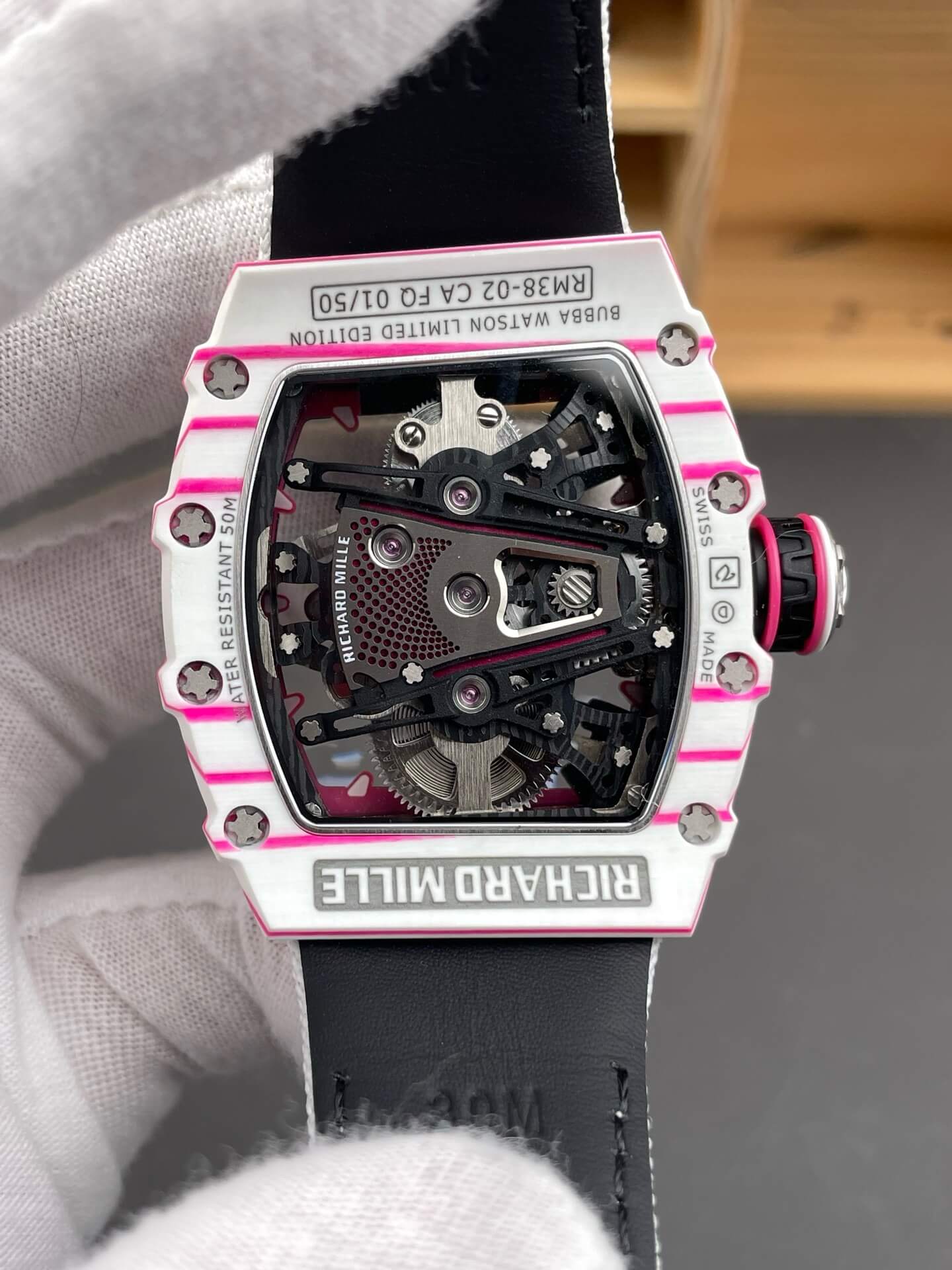 Richard Mille Replica RM 38-02 Tourbillon Bubba Watson Super Clone Watch Carbon Black Crown White Nylon